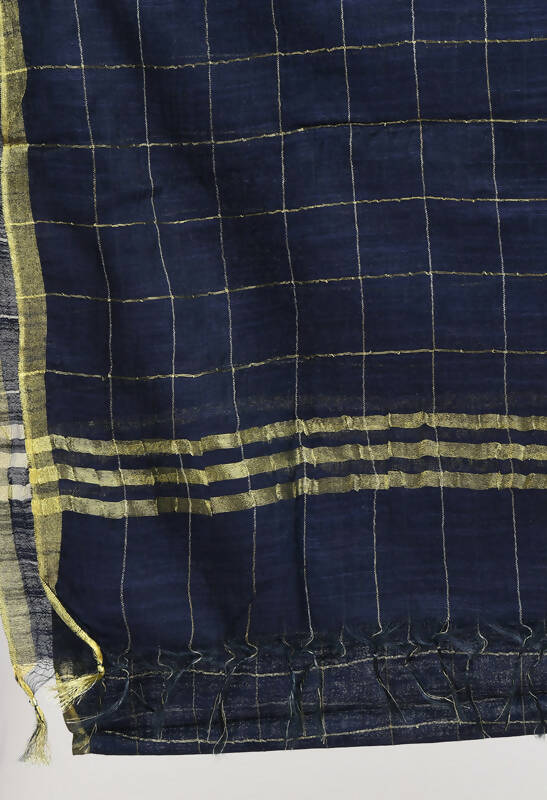 Mominos Fashion Moeza Women's Cotton Zari Box Navy Blue Dupatta