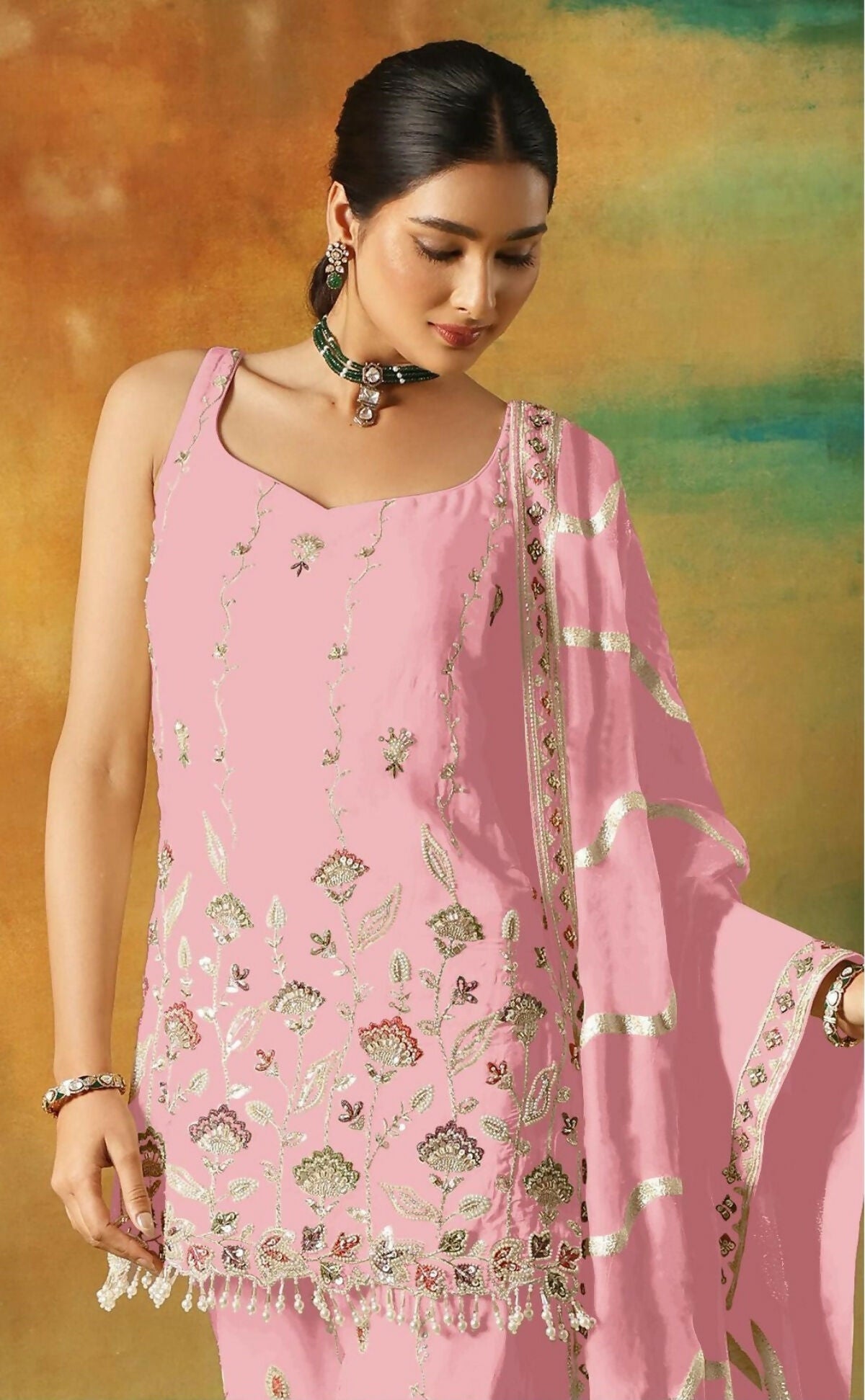 Anaita Baby Pink Heavy Fox Georgette Suit With Embroidery Work