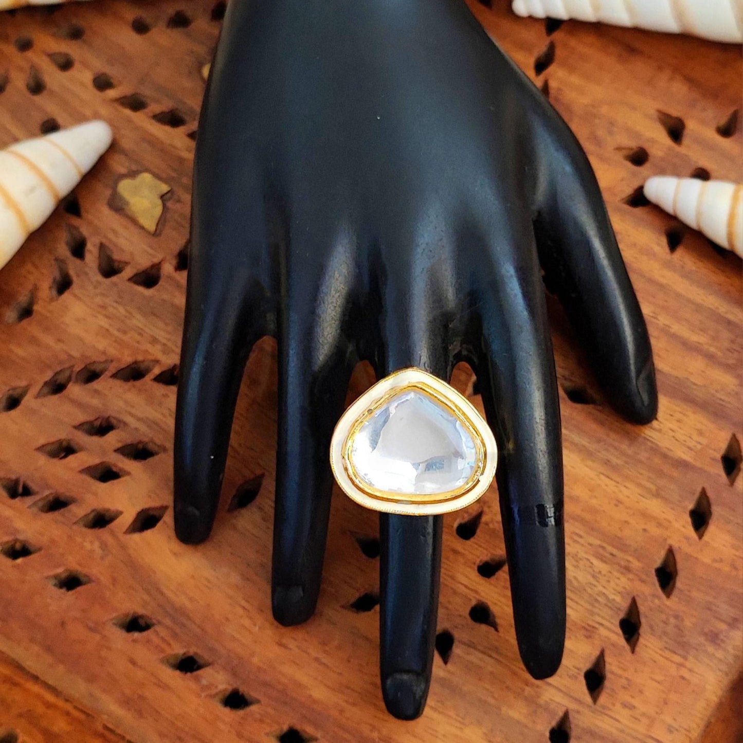 JS Fashion Kundan High Gold Polish Full Stone Designer Finger Rings for Women | Adjustable Ethnic Bridal Jewellery for Wedding, Party & Festive | Statement Ring Gift Set