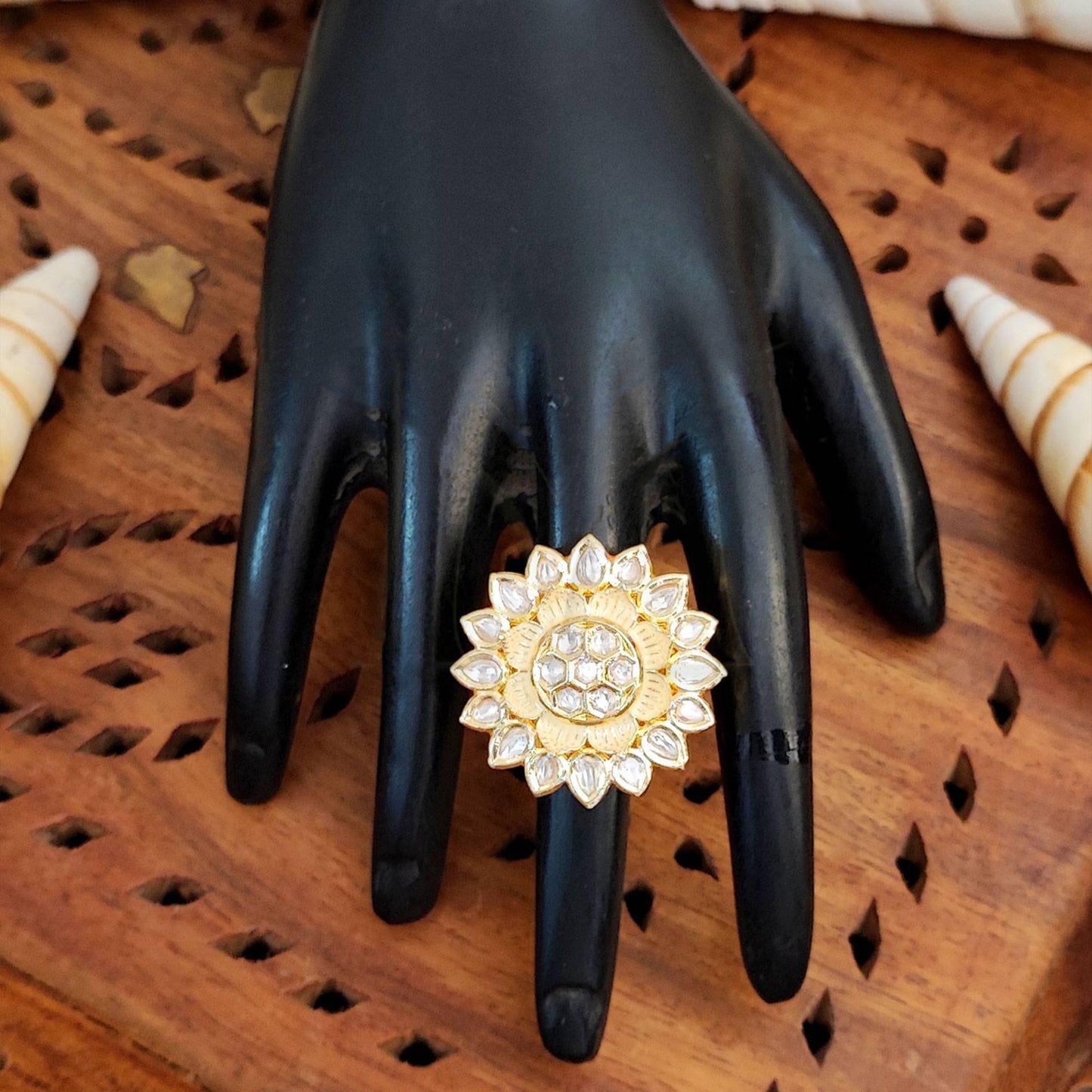 JS Fashion Beautiful Full Stone Kundan High Gold Polish Finger Rings for Women | Adjustable Royal Ethnic Bridal Jewellery for Wedding, Party & Festive | Statement Ring Gift Set