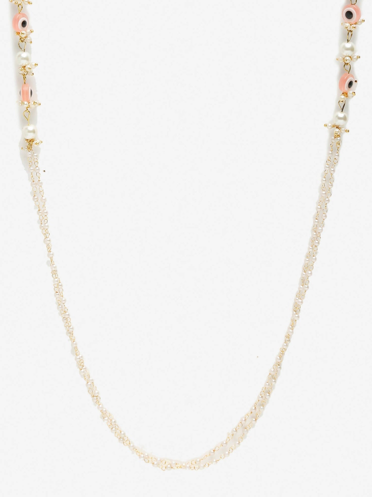 Pink Gold-Toned Evil Eye Beaded Mask Chain - Ruby Raang