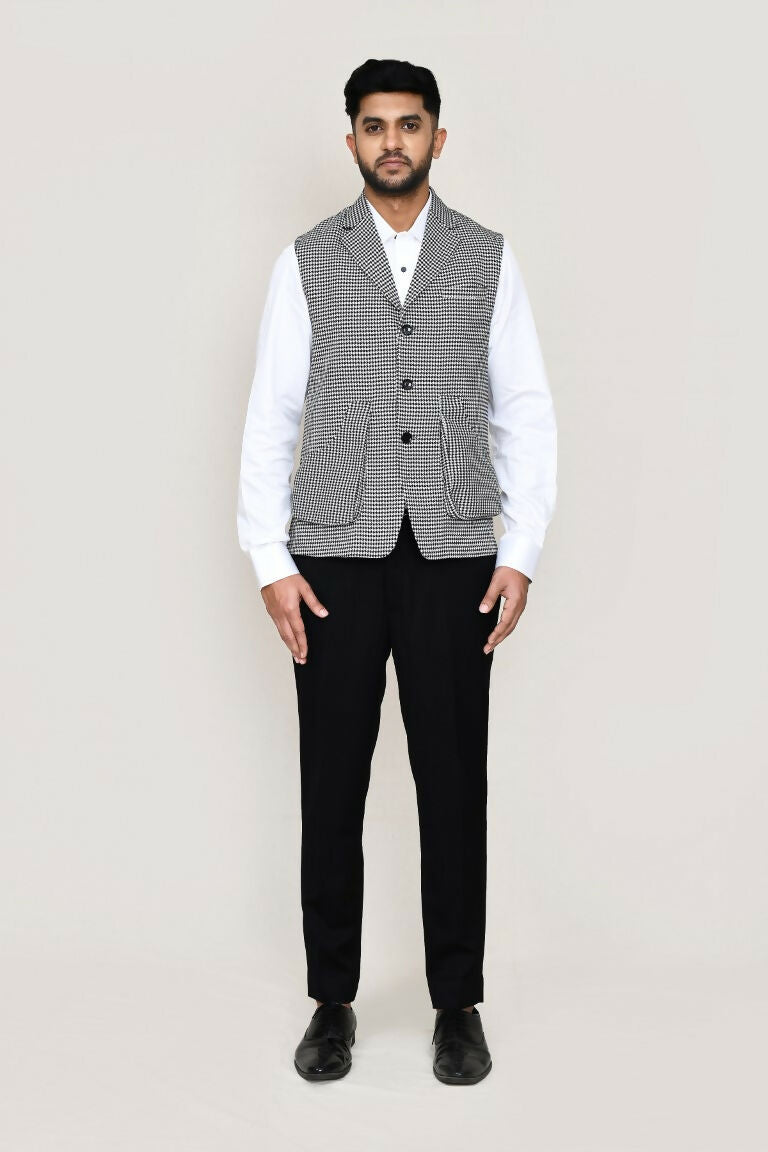 Joban Fashion White And Black Colored Cotton Satin With Checks Print Work Men's Jacket