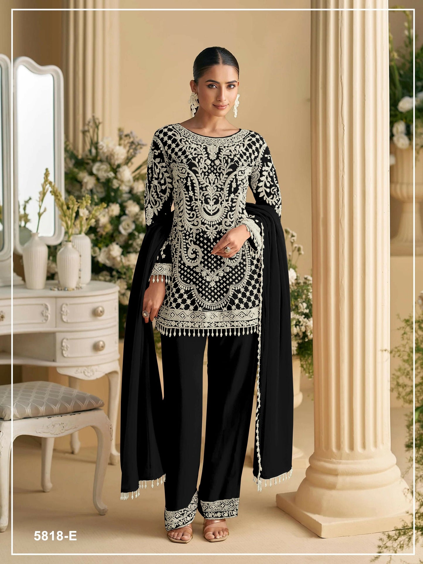 Anaita Black Georgette Stitched Suit with Embroidered Beads & Sequence Work
