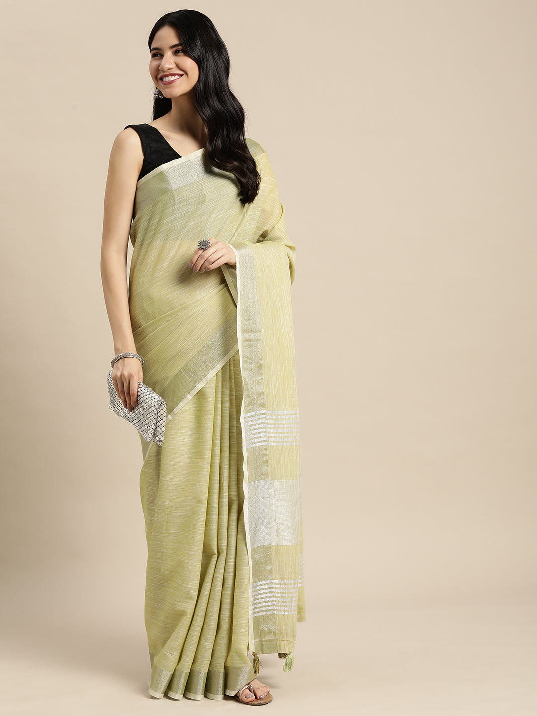 Anaita Green Linen Saree With Blouse