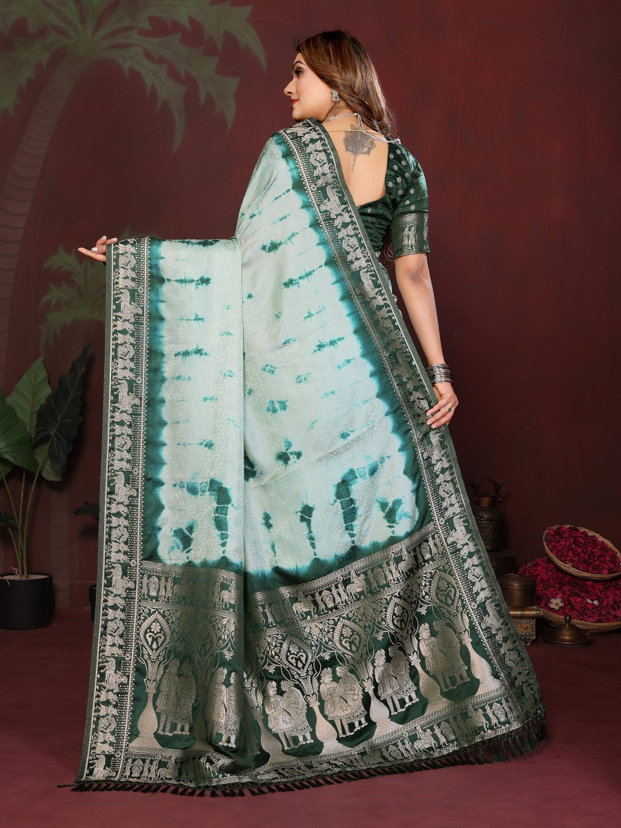 Anaita Green Zari Weaving Work Satin Silk Saree With Blouse
