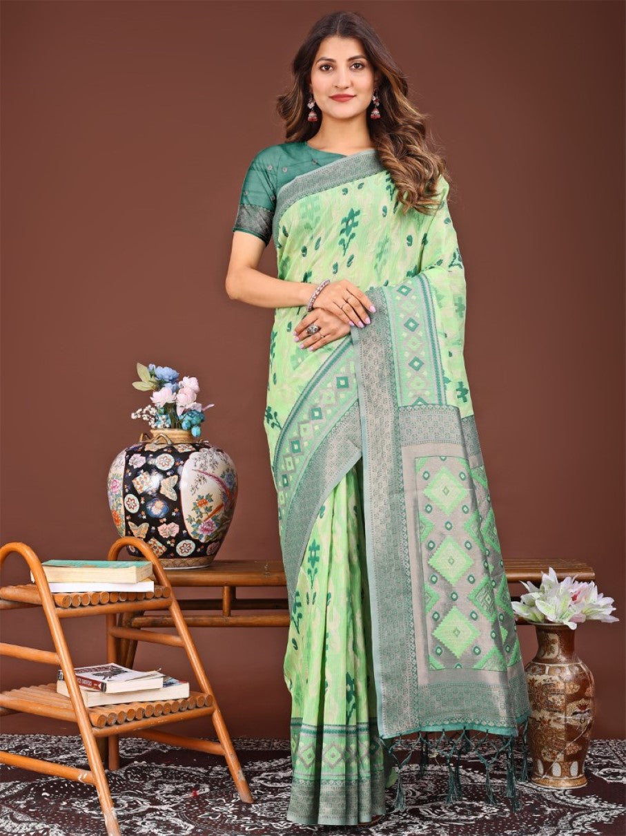 Anaita Green Banarasi Silk Saree With Blouse