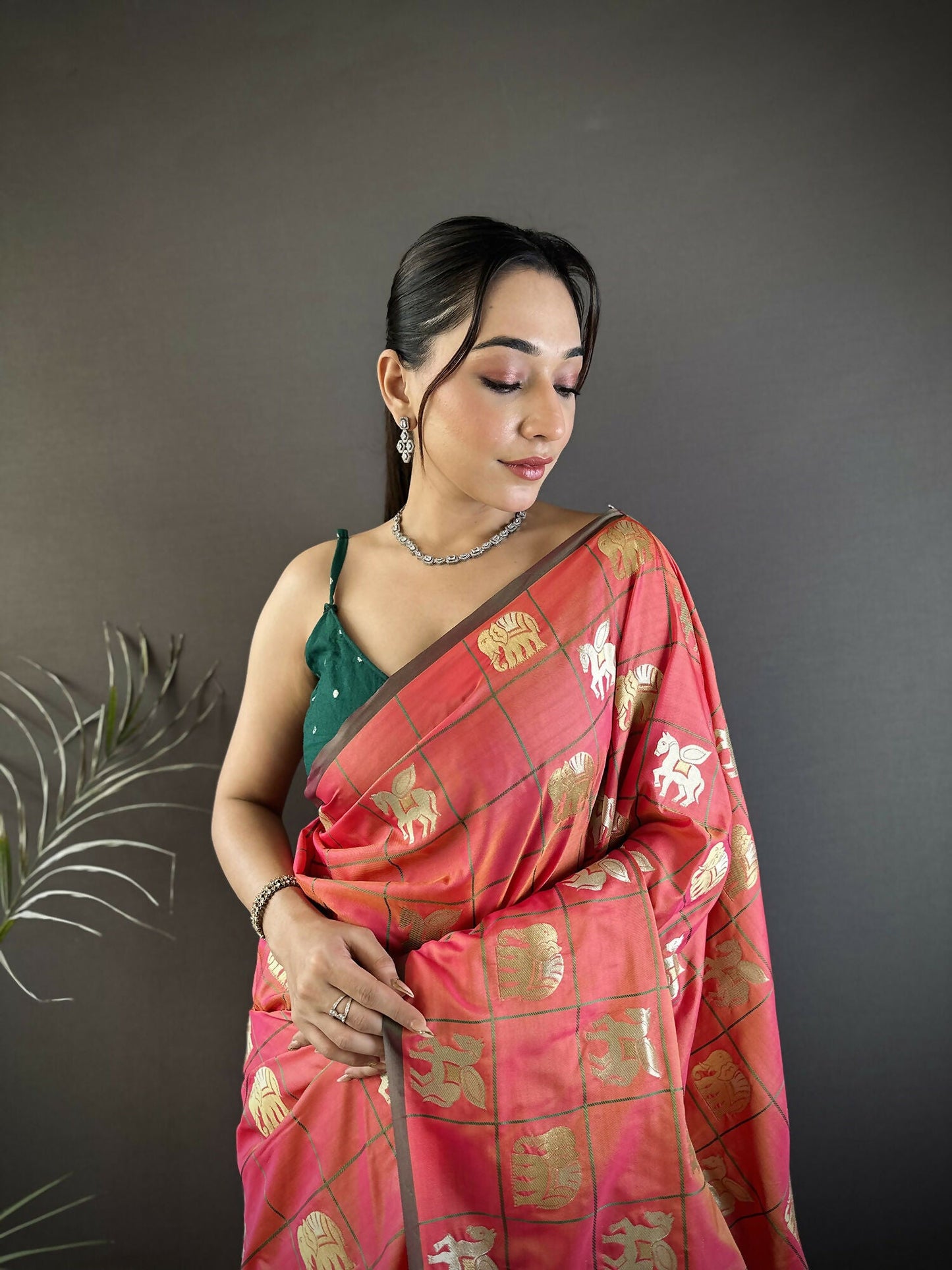 Joban Fashion Orange Elephant Motif Soft Silk Banarasi silk Saree