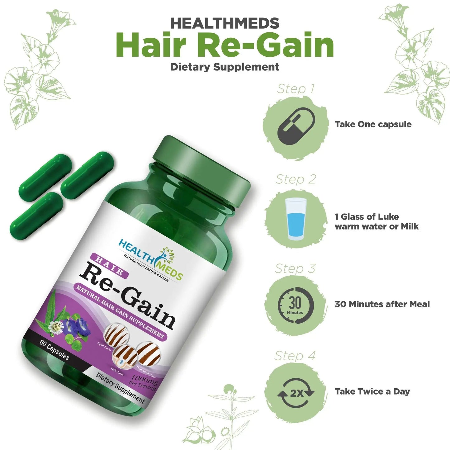 Healthmeds Hair Regain Supplement For Preventing Hair Fall - 60 tabs