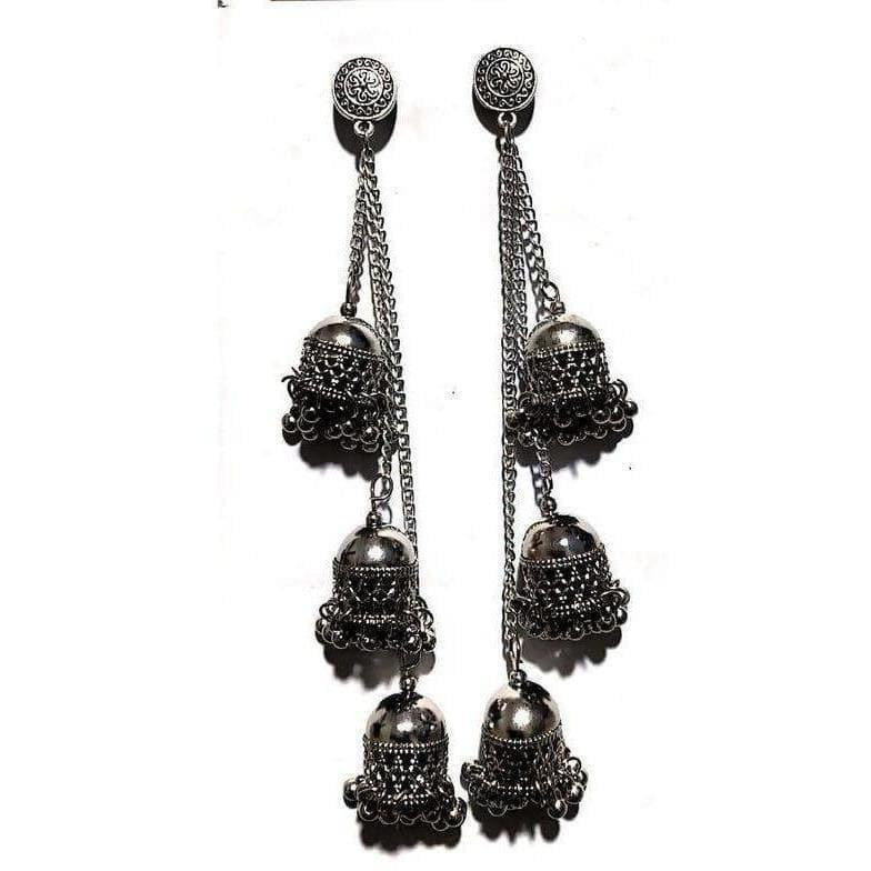 MS Fashion India Antique Studs Kashmiri Black Color Long Hangings Chains Jhumkas Pearls Earrings