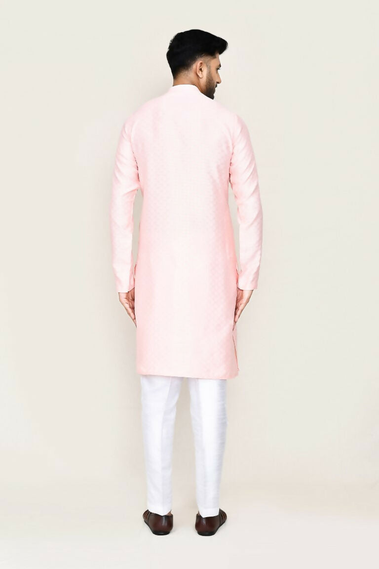 Joban Fashion Pink Colored Jacquard Silk Fabric Kurta With Straight Fit Pant