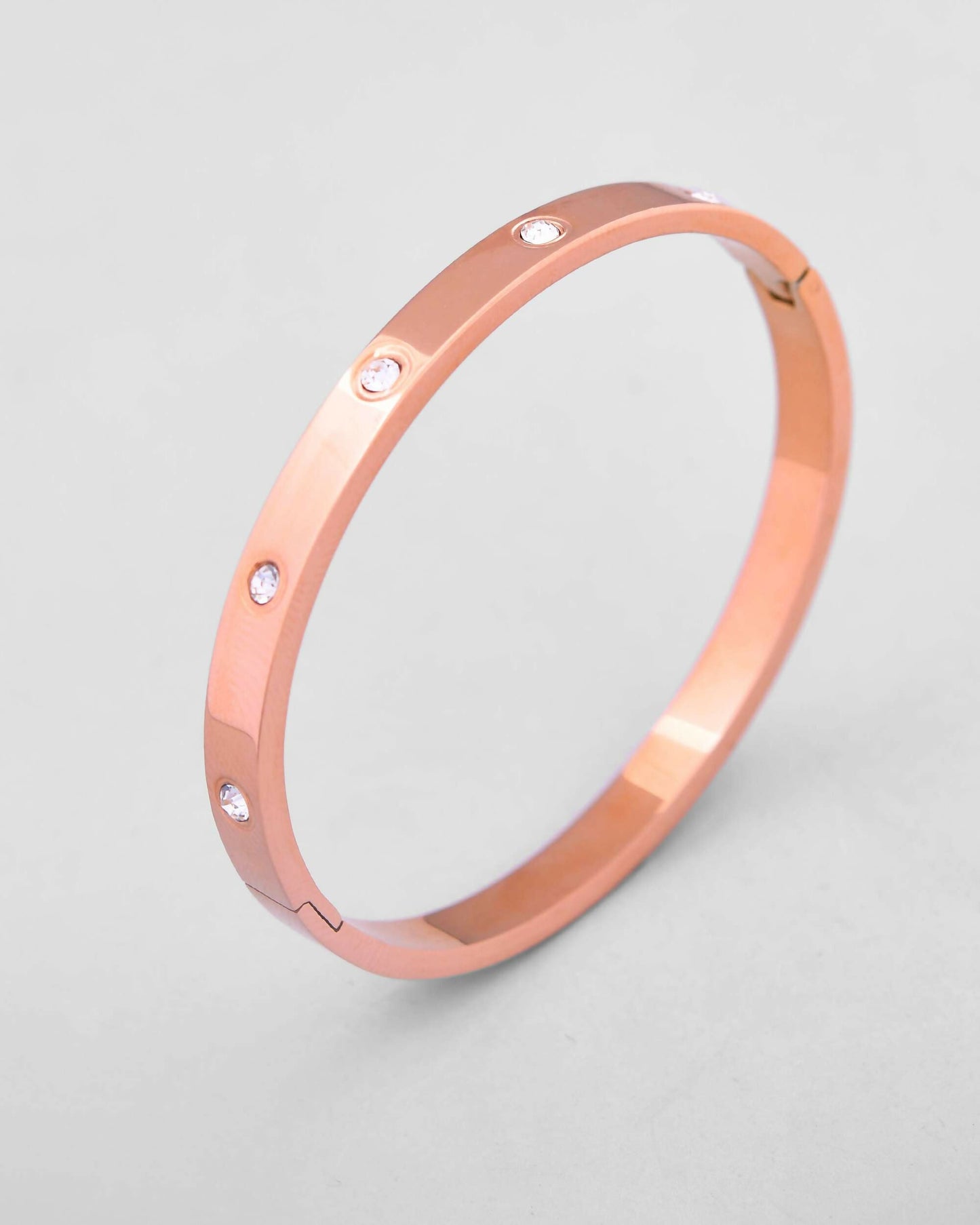 VOJ Rose Gold-Polished Kada Bracelet with Crystals