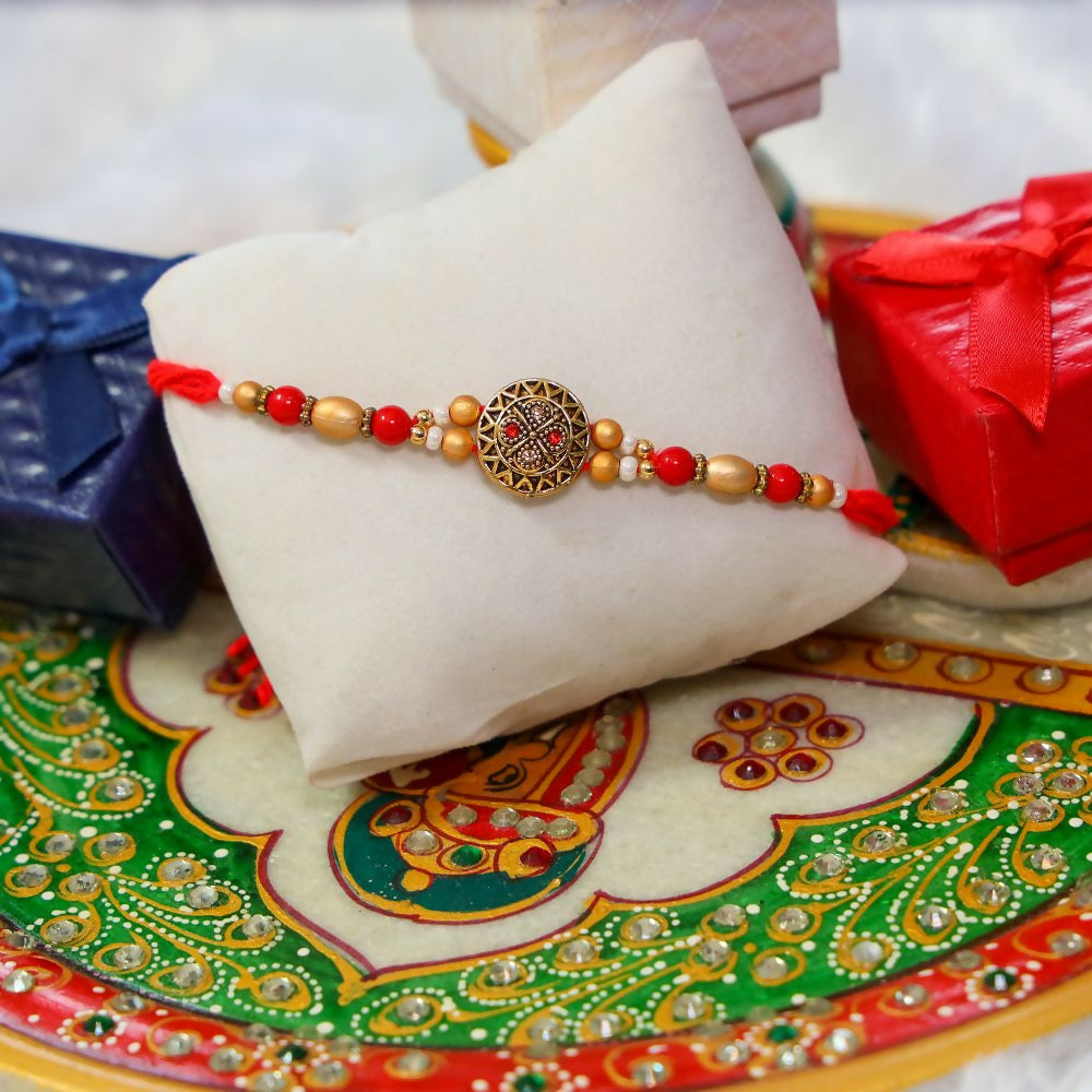 Indianvibez Red Stone Fancy Desginer Rakhi