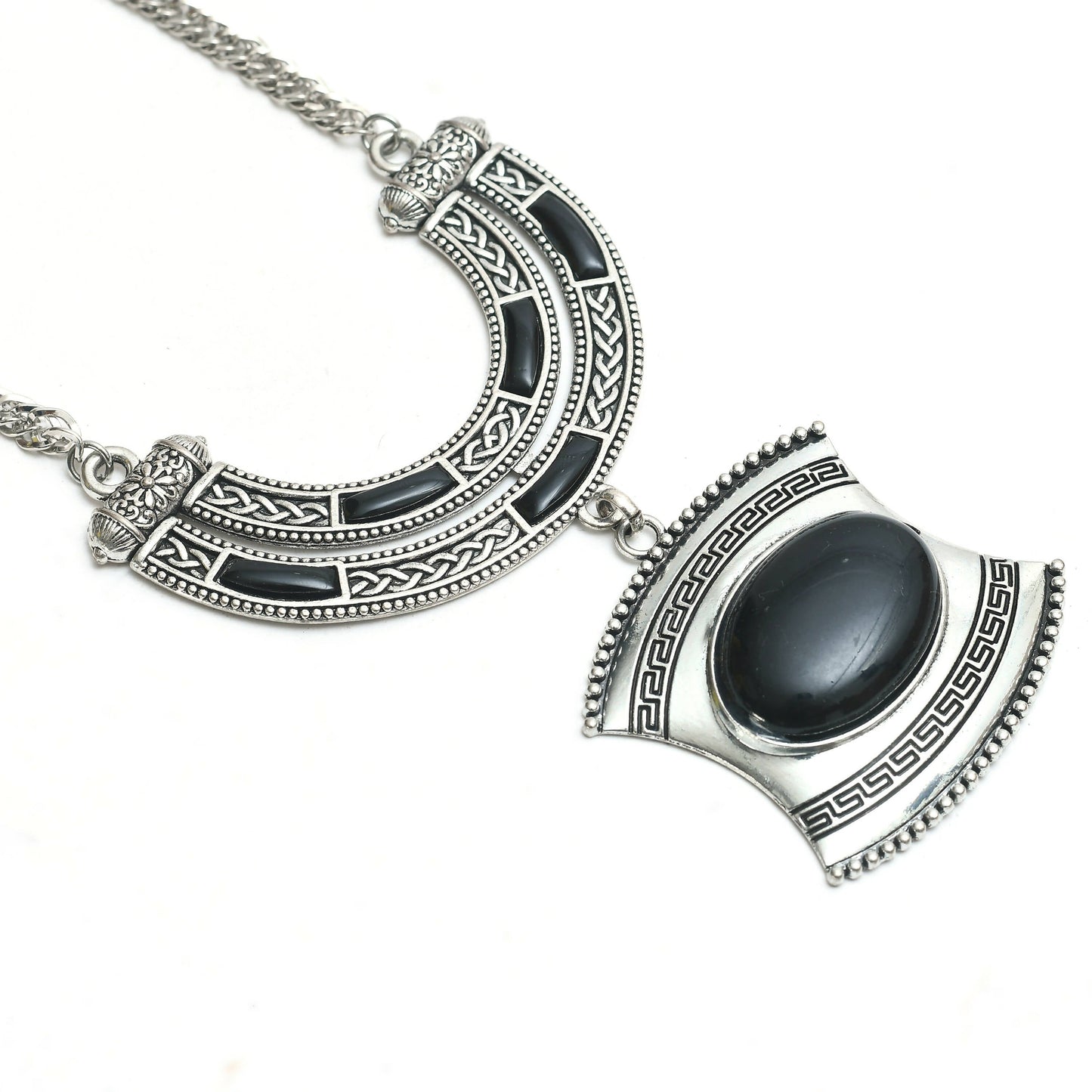 Mominos Fashion Johar Kamal Oxidised Silver-Plated Stone Work Long Necklace Handicraft