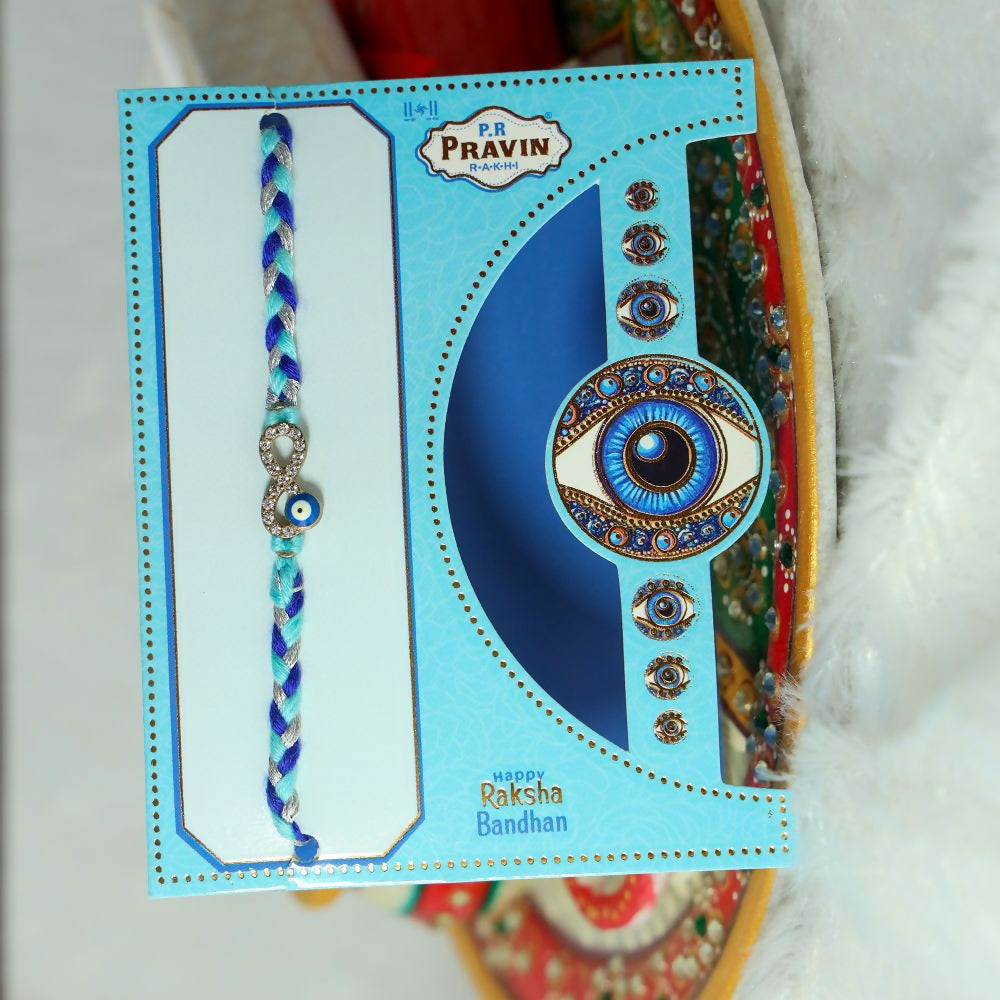 Indianvibez Evil Eye Elegance With Stone Designer Rakhi & Knoted Designer Thread