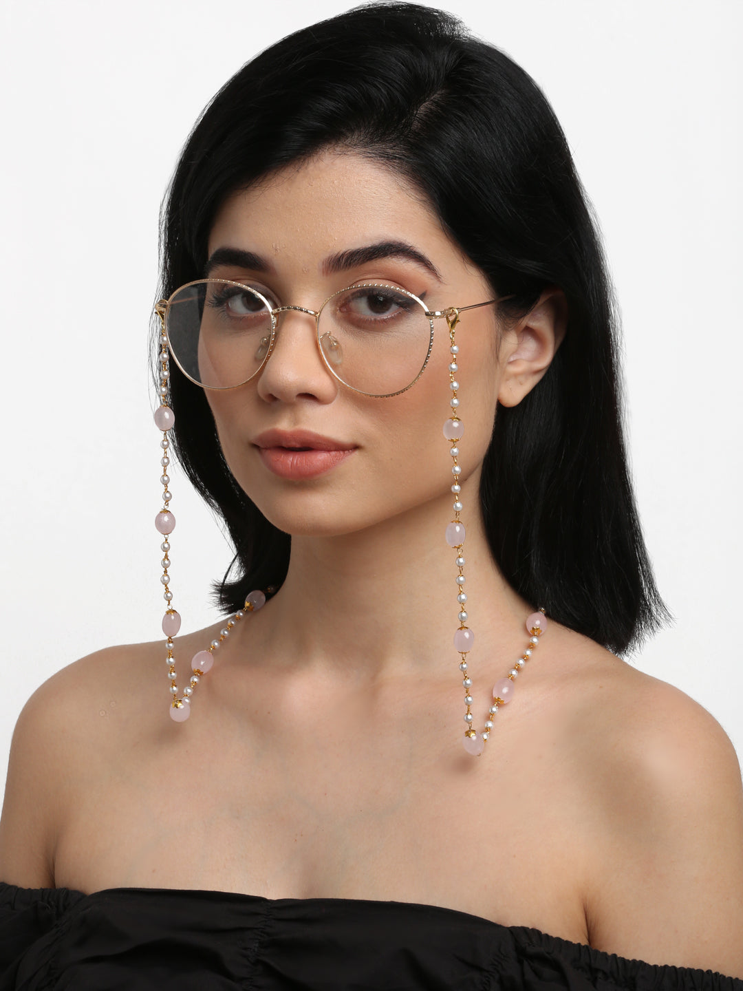 Stone And Gold-Polished Mask Chain - Ruby Raang