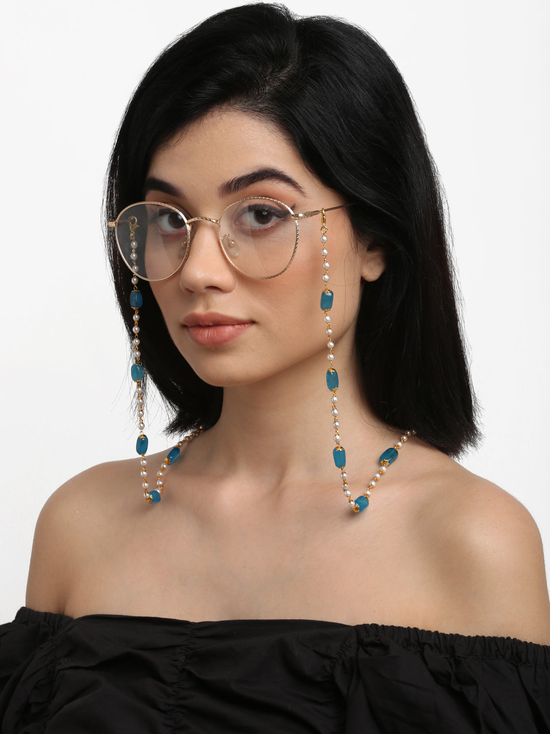 Stone And Gold-Polished Mask Chain - Ruby Raang