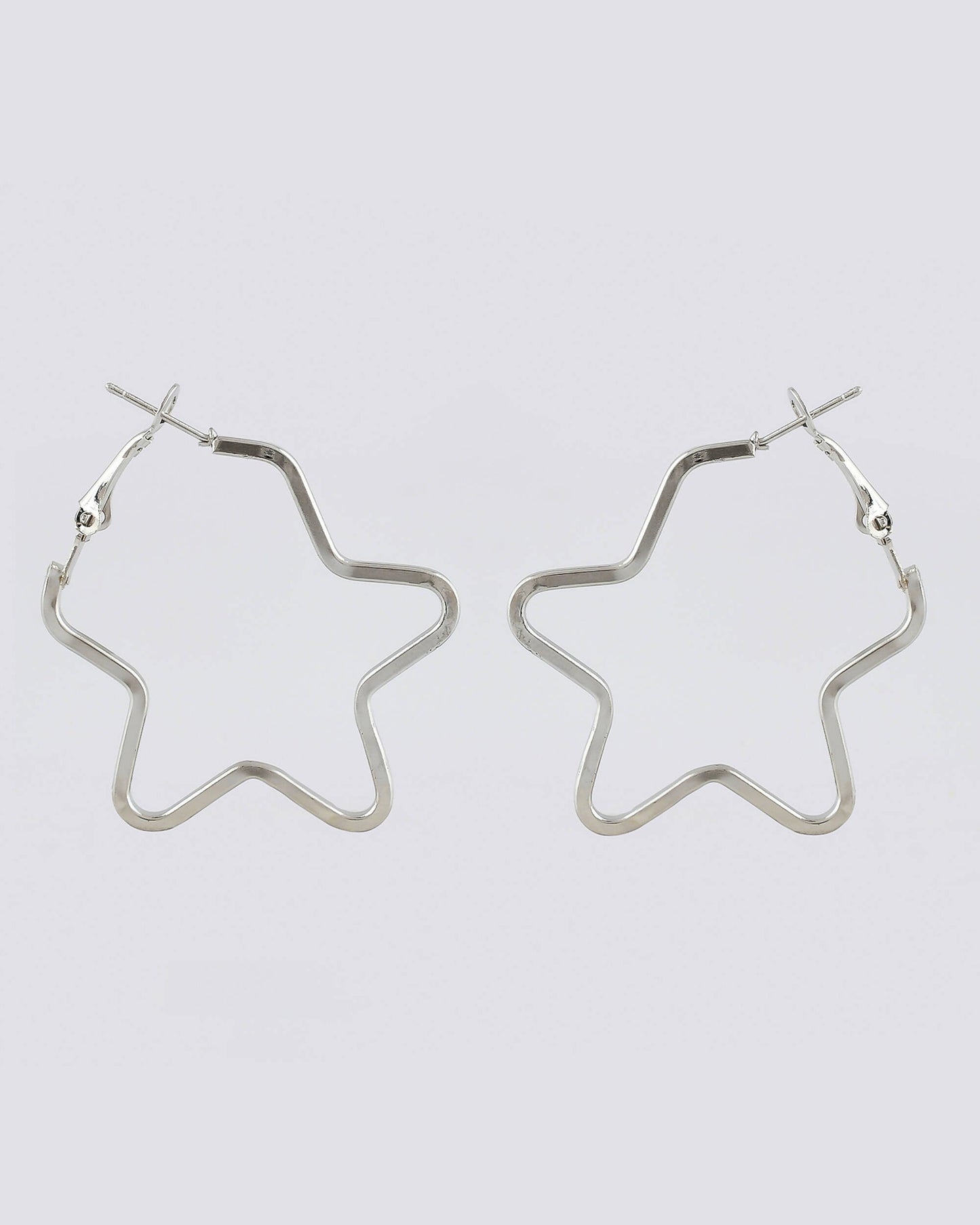 VOJ Women Sliver Tonned Star Shape Stainless Steel Hoop Earrings