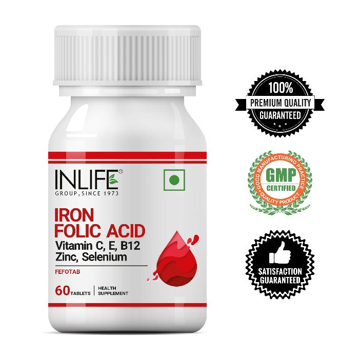 INLIFE Chelated Iron Folic Acid Supplement - 60 tabs