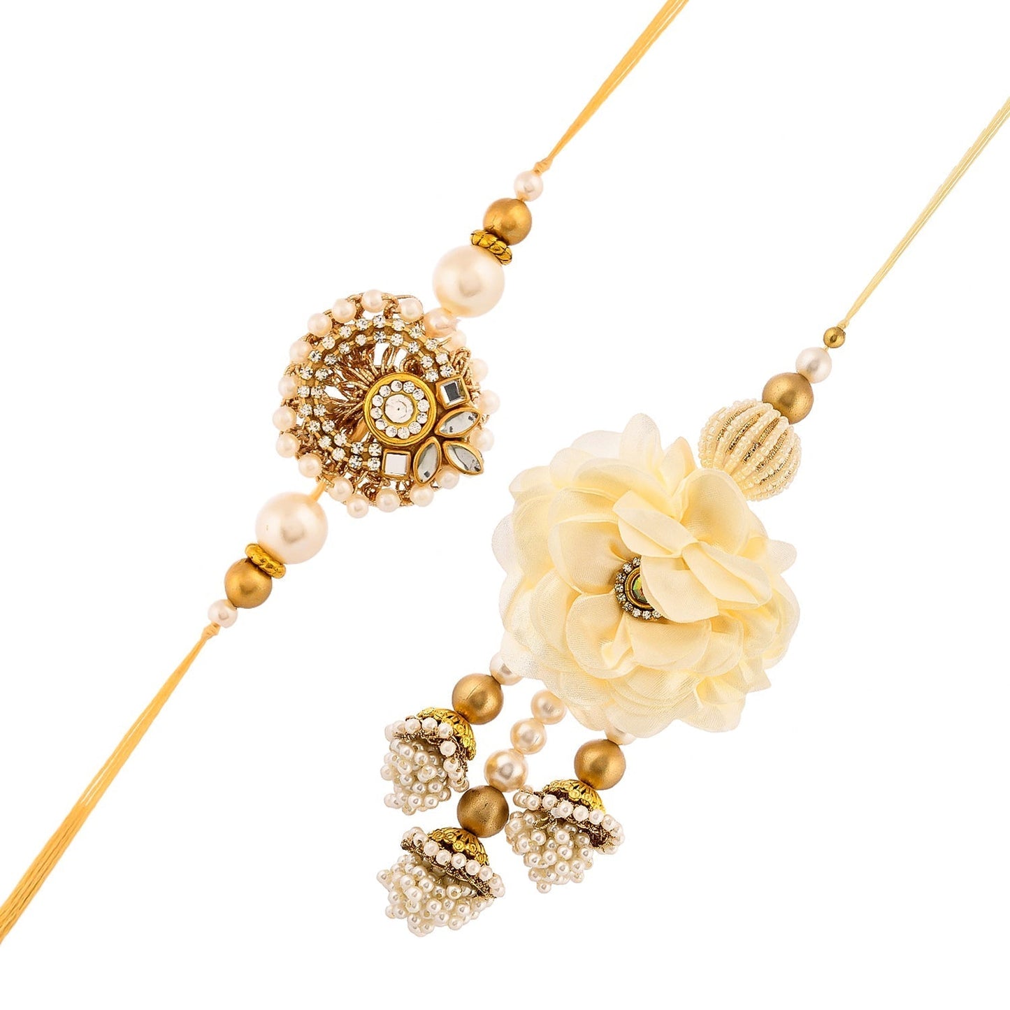 trueBrowns X Voylla White Pearls And Kundan Gems Bhaiya Bhabhi Lumba Rakhi