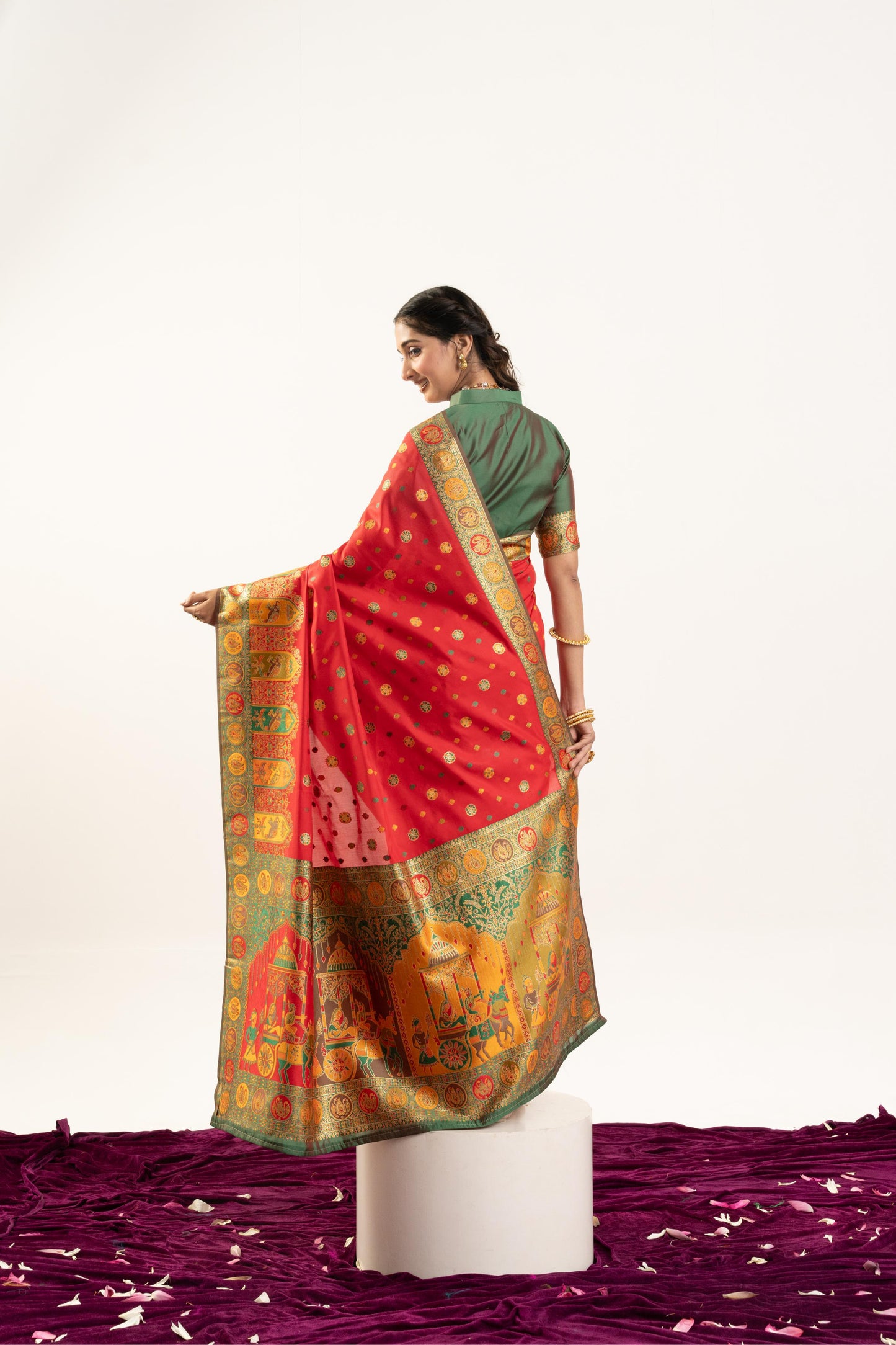 Jyoti Fashion Women's Red Banarasi Pashmina Soft Silk Zari Woven Saree with Blouse