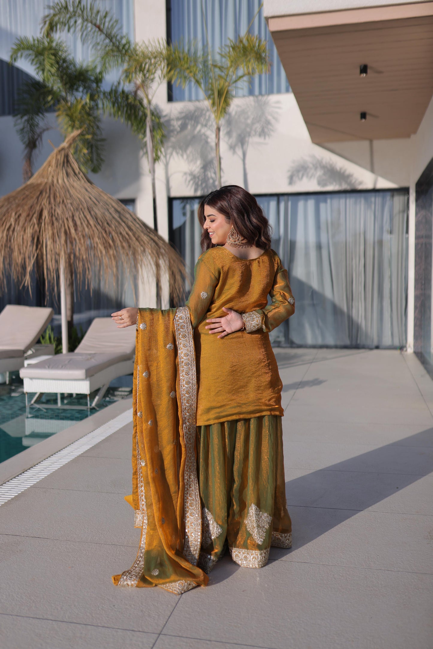 Jyoti Fashion Mustard Fendy Chiffon Embroidered Designer Sharara & Sets