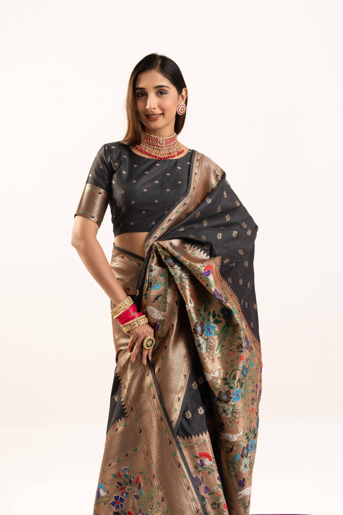 Jyoti Fashion Women's Black Soft Banarasi Silk Zari Woven Saree with Blouse