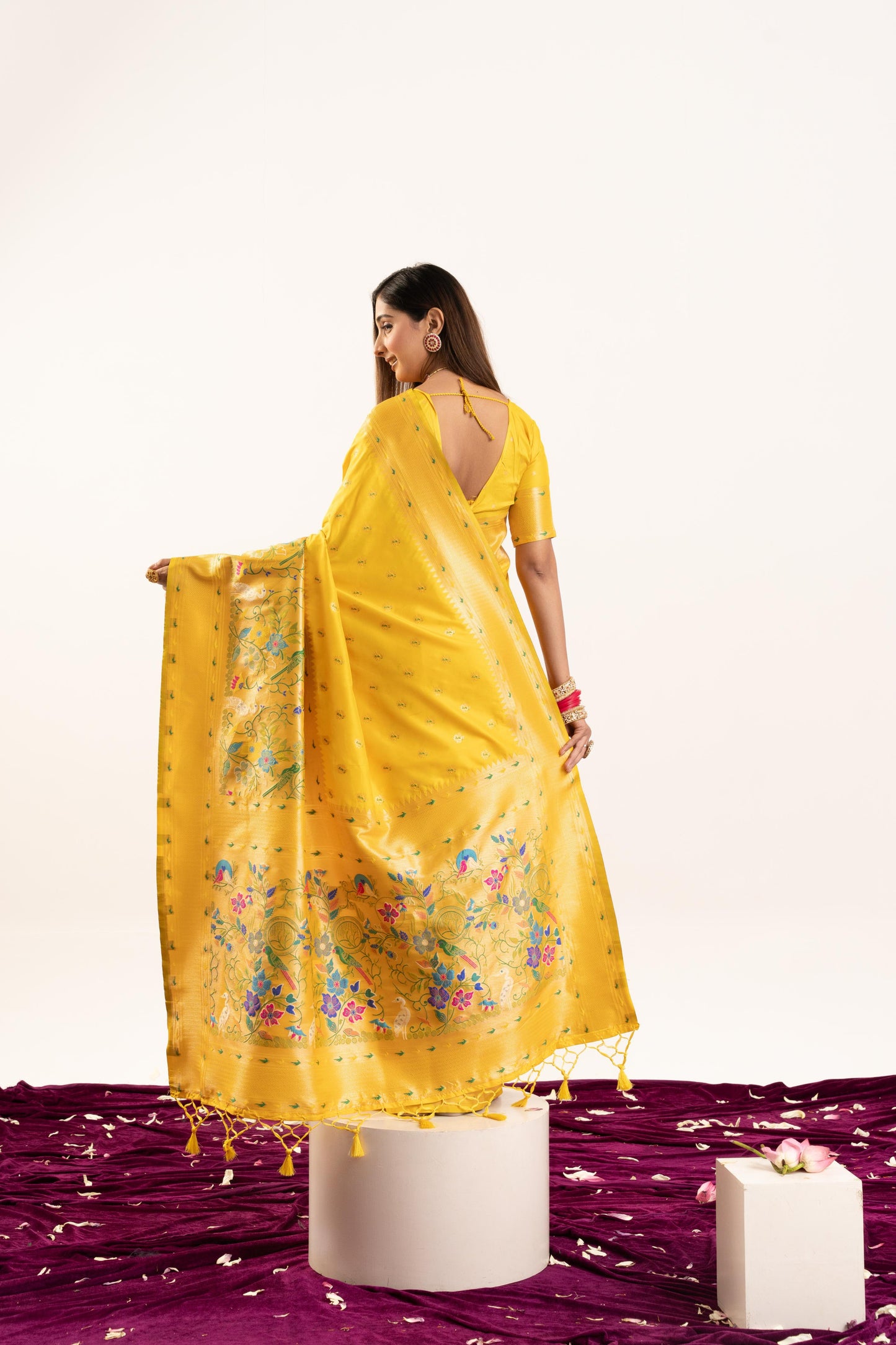 Jyoti Fashion Women's Yellow Soft Banarasi Silk Zari Woven Saree with Blouse