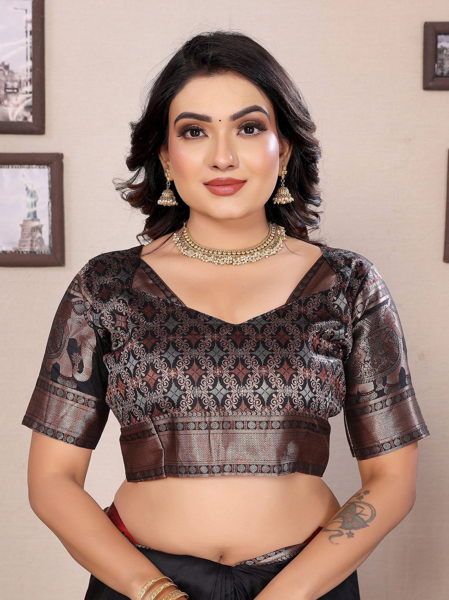 Elora Black Soft Silk Solid Self Jacquard Weaving Banarasi Saree