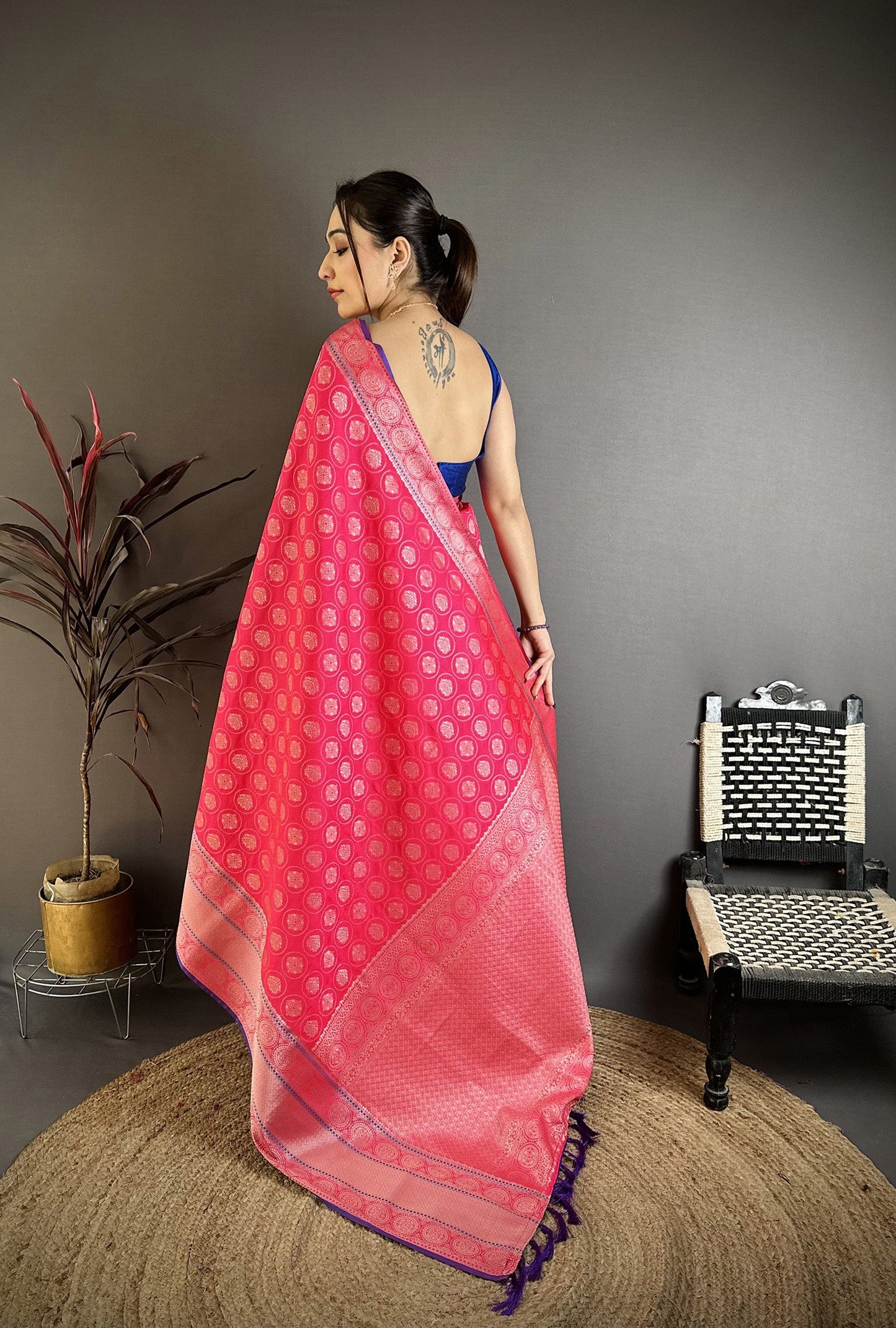 Elora Rani Pink Banarasi Silk Woven Design Kanjivaram Sarees