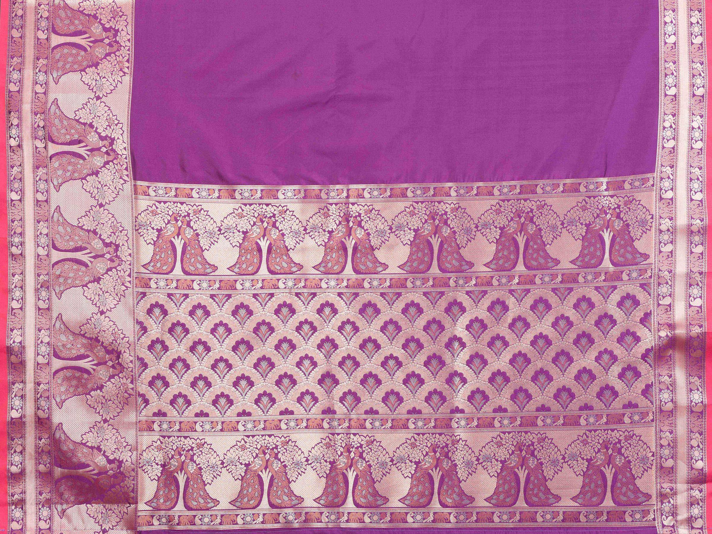 Elora Magenta Soft Silk Plain Banarasi With Peacock Zari Jacquard Weaving Border Saree