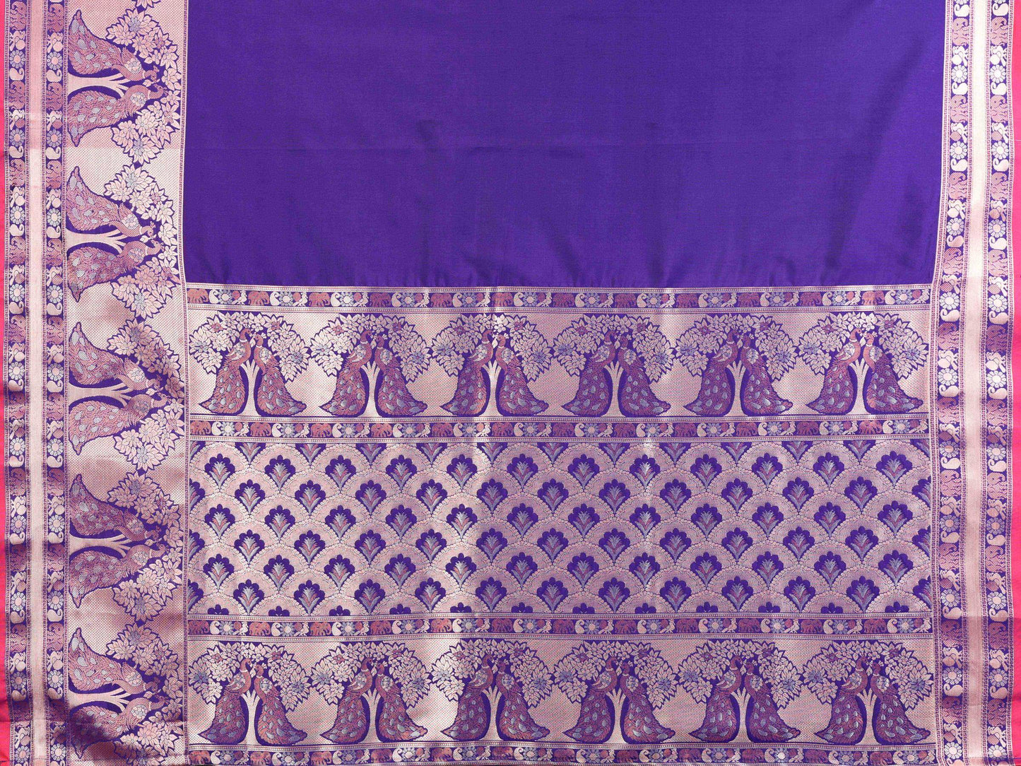 Elora Purple Soft Silk Plain Banarasi With Peacock Zari Jacquard Weaving Border Saree