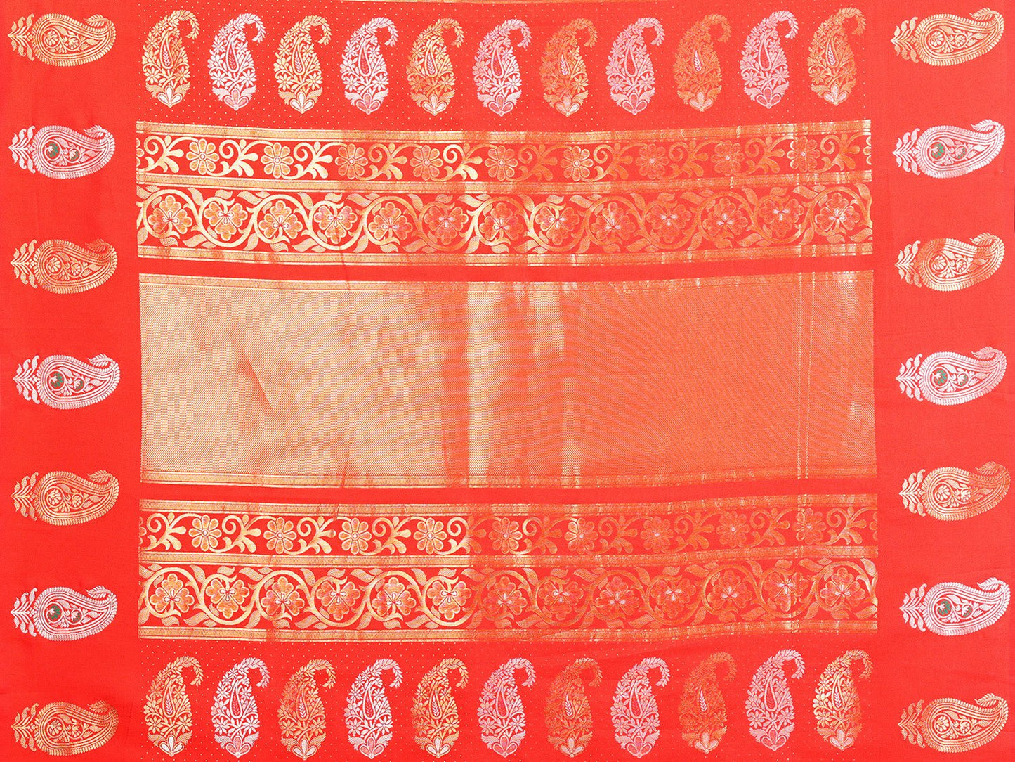 Elora Peach Soft Silk Silver And Golden Zari Weaving Banarasi Saree With Paisley Zari Work Border