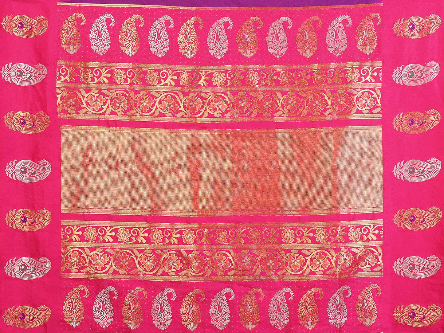 Elora Purple Soft Silk Silver And Golden Zari Weaving Banarasi Saree With Paisley Zari Work Border