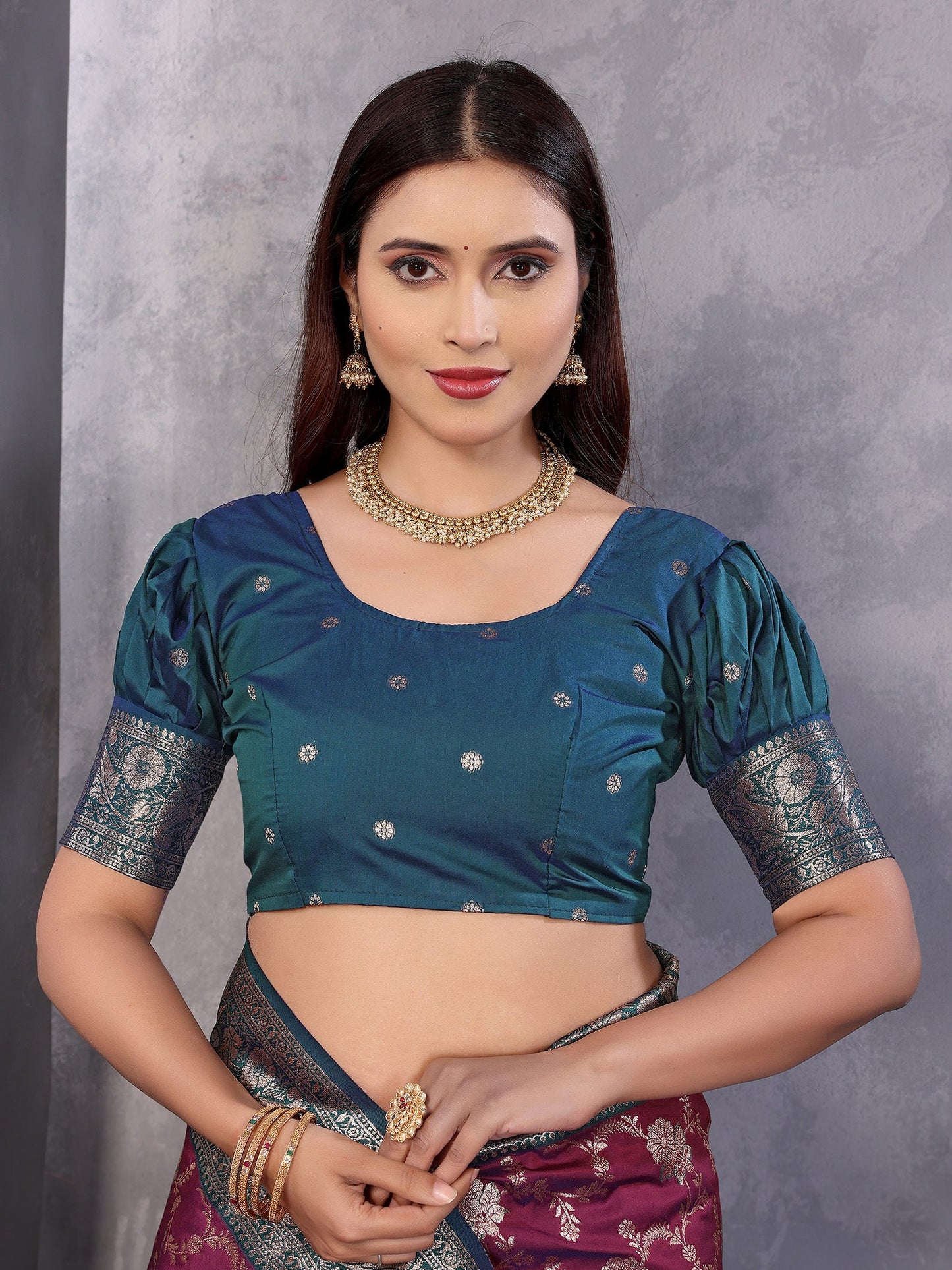 Elora Magenta Soft Silk Zari Zaal Weaving Banarasi With Contrast Blouse