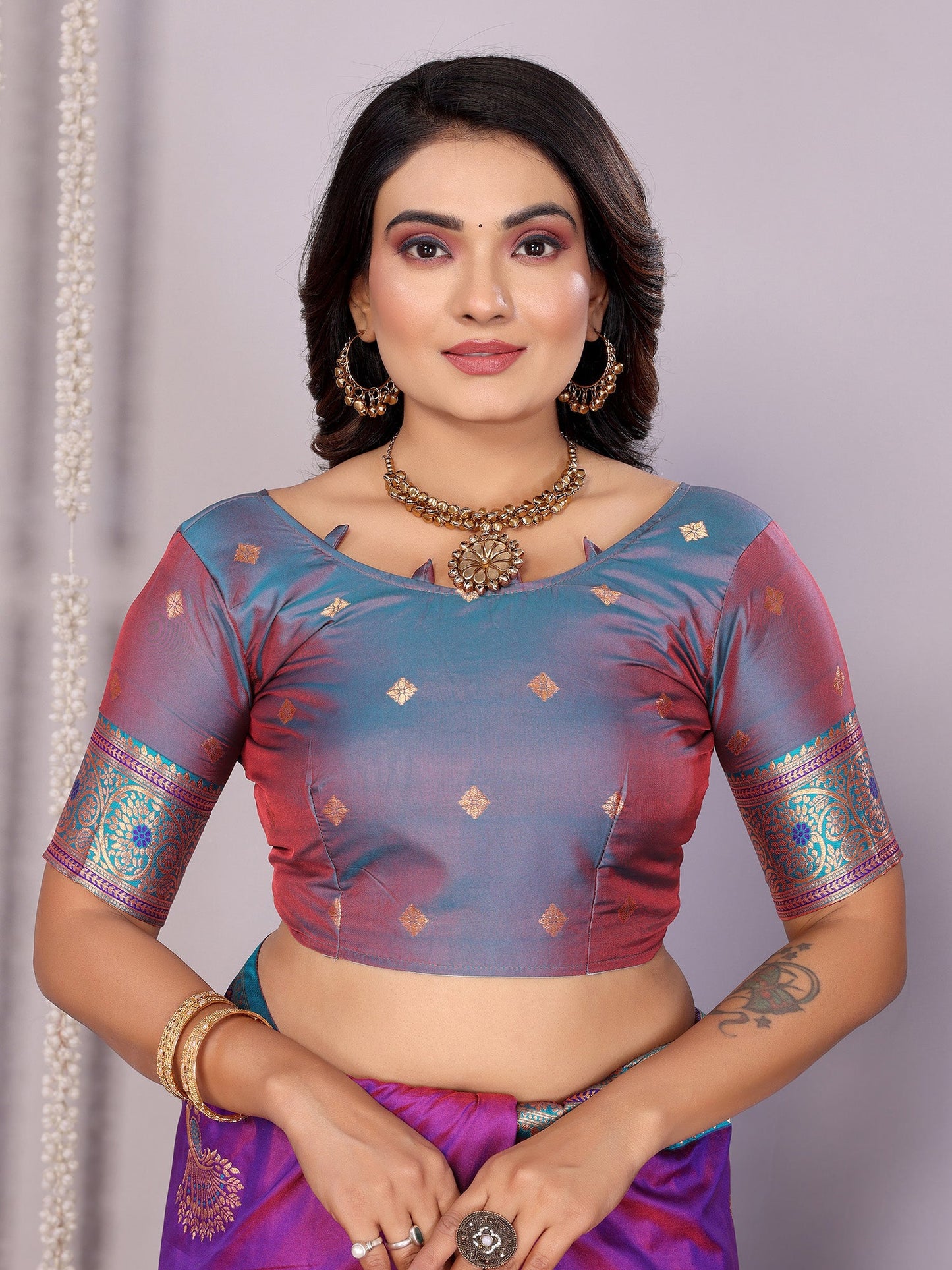 Elora Pink Soft Silk Zari Butta Weaving Work Banarasi Saree With Contrast Pallu And Blouse