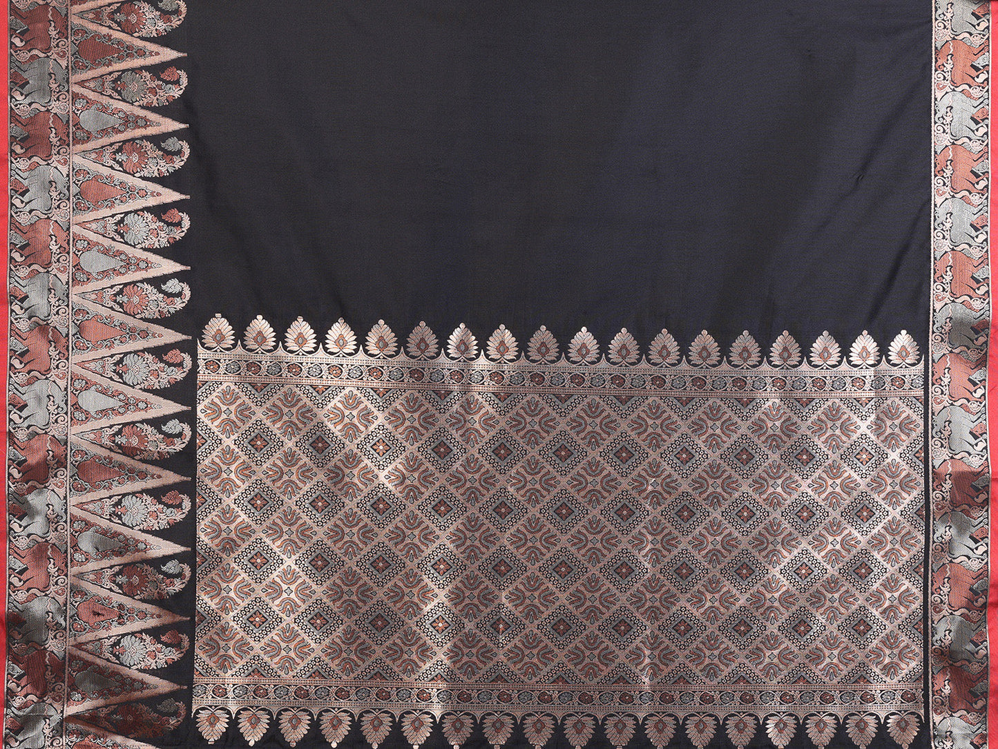 Elora Black Soft Silk Plain Zari Jacquard Weaving Banarasi Saree With Zari Weaving Border