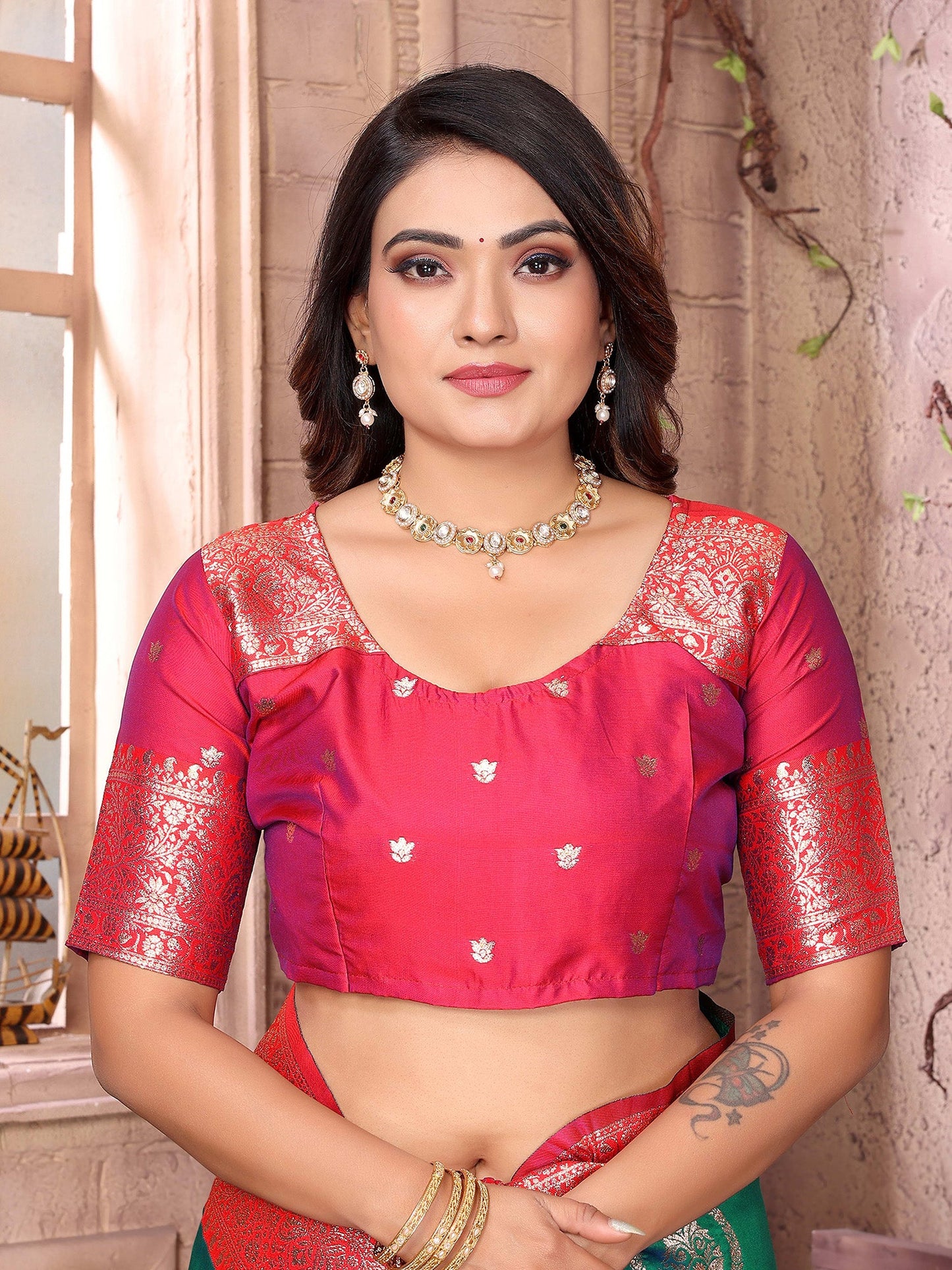 Elora Green Soft Silk Banarasi Zari Woven Saree