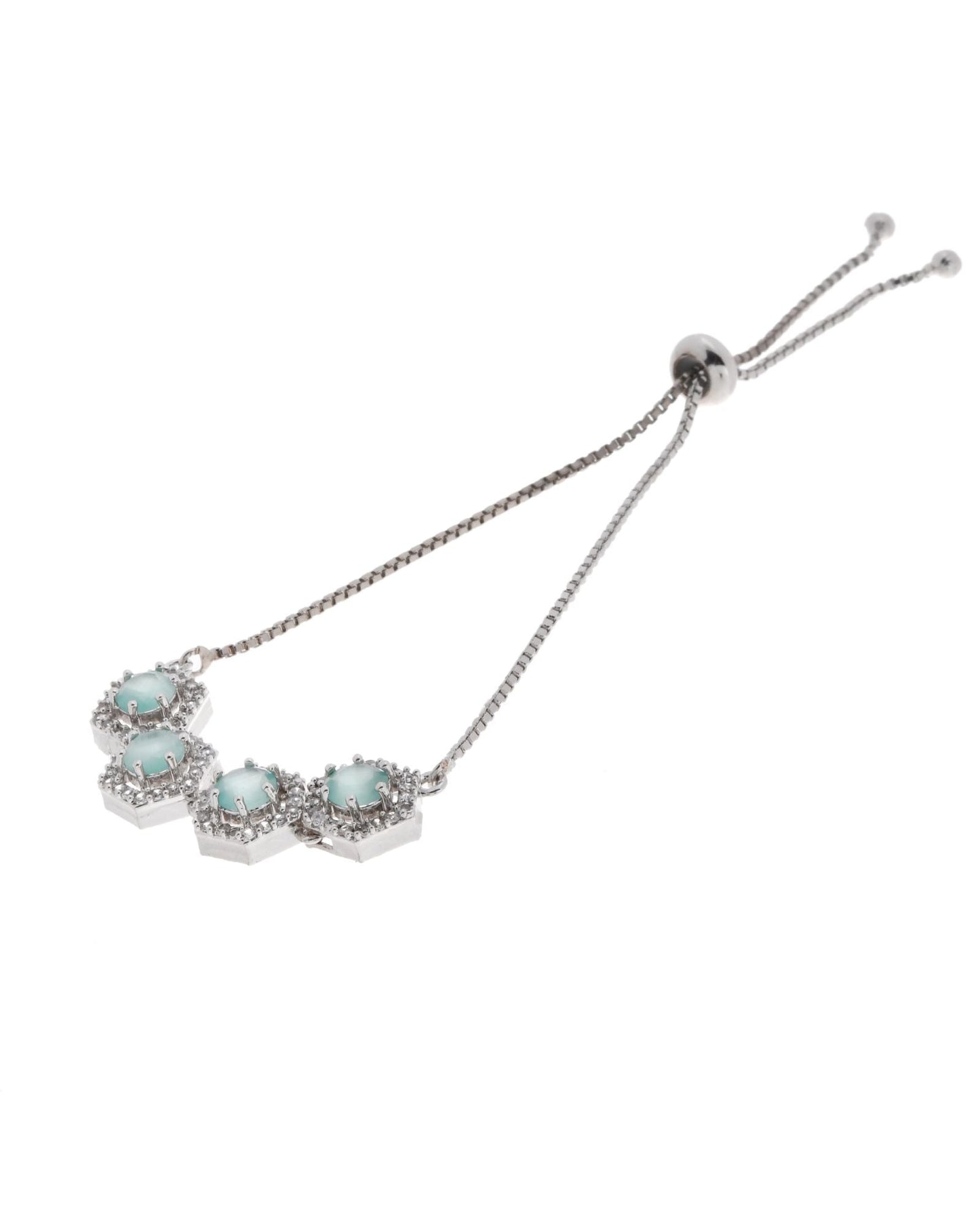 Jewels Nest Mint Green Stone Diamond-Style Adjustable Bracelet For Women