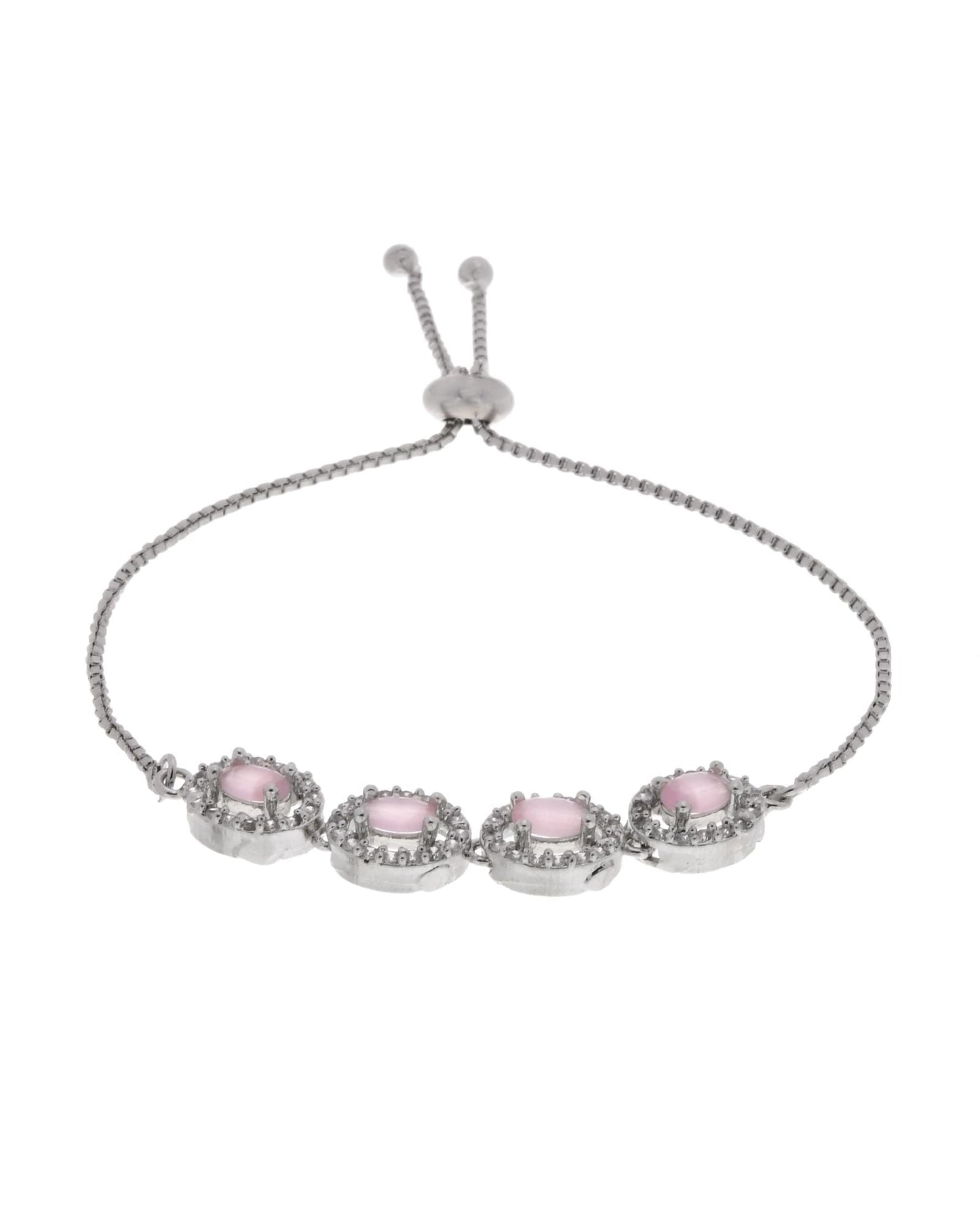 Jewels Nest Pink Oval Stone Diamond-Style Adjustable Bracelet