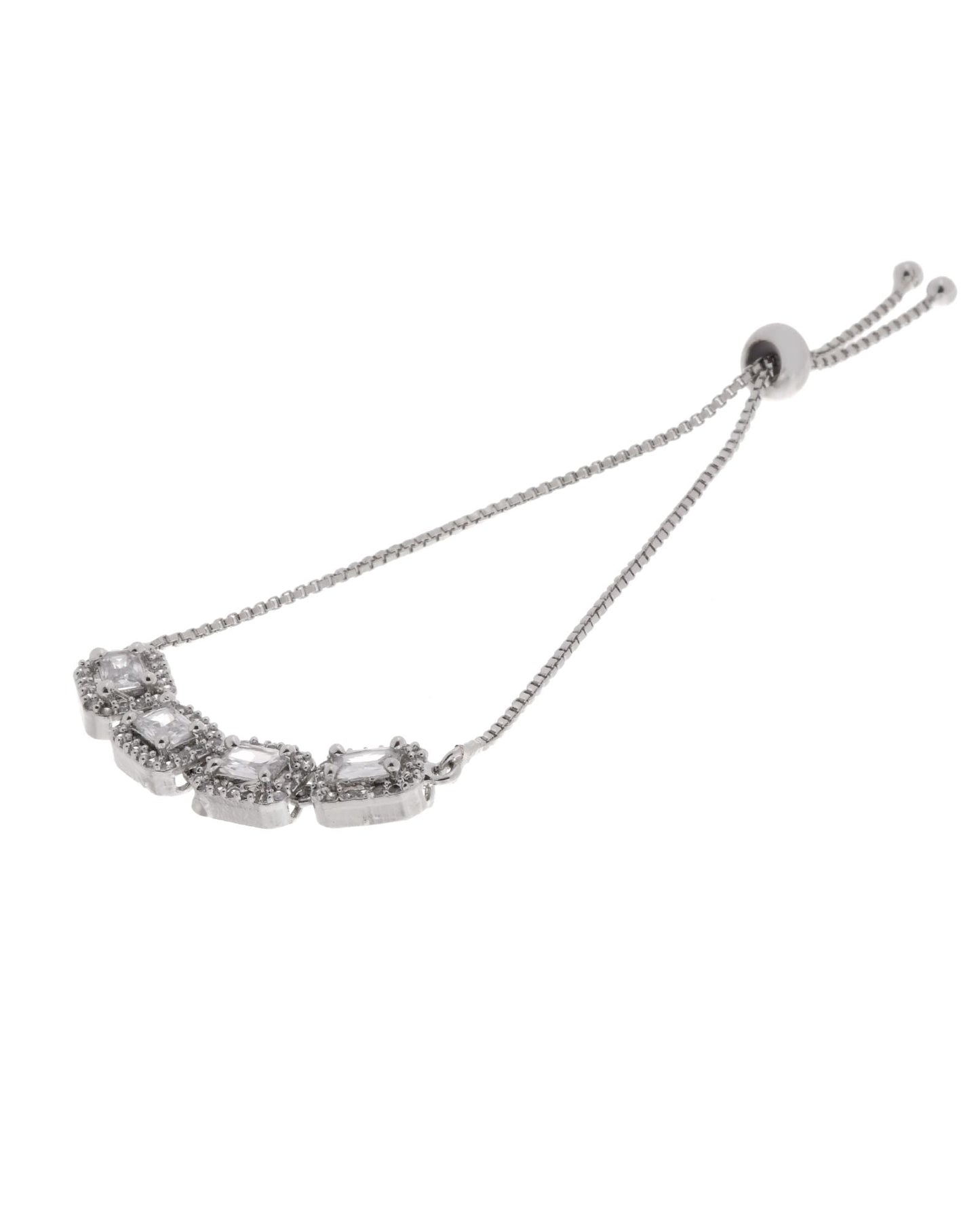 Jewels Nest Classic White Square Stone Diamond-Style Adjustable Bracelet