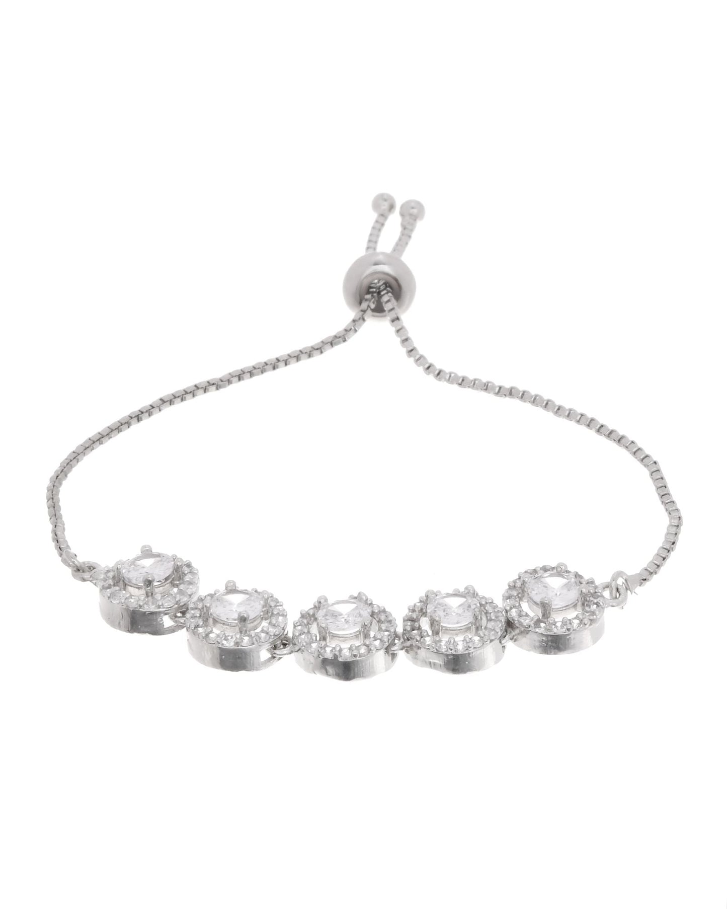 Jewels Nest Silver Plated White Stone Circle Design Bracelet