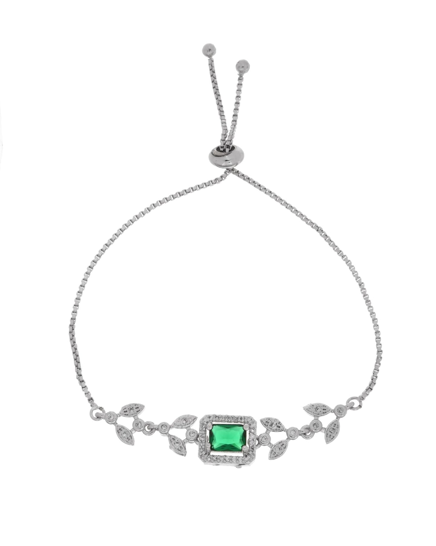 Jewels Nest Silver Plated Green Stone Adjustable Statement Bracelet