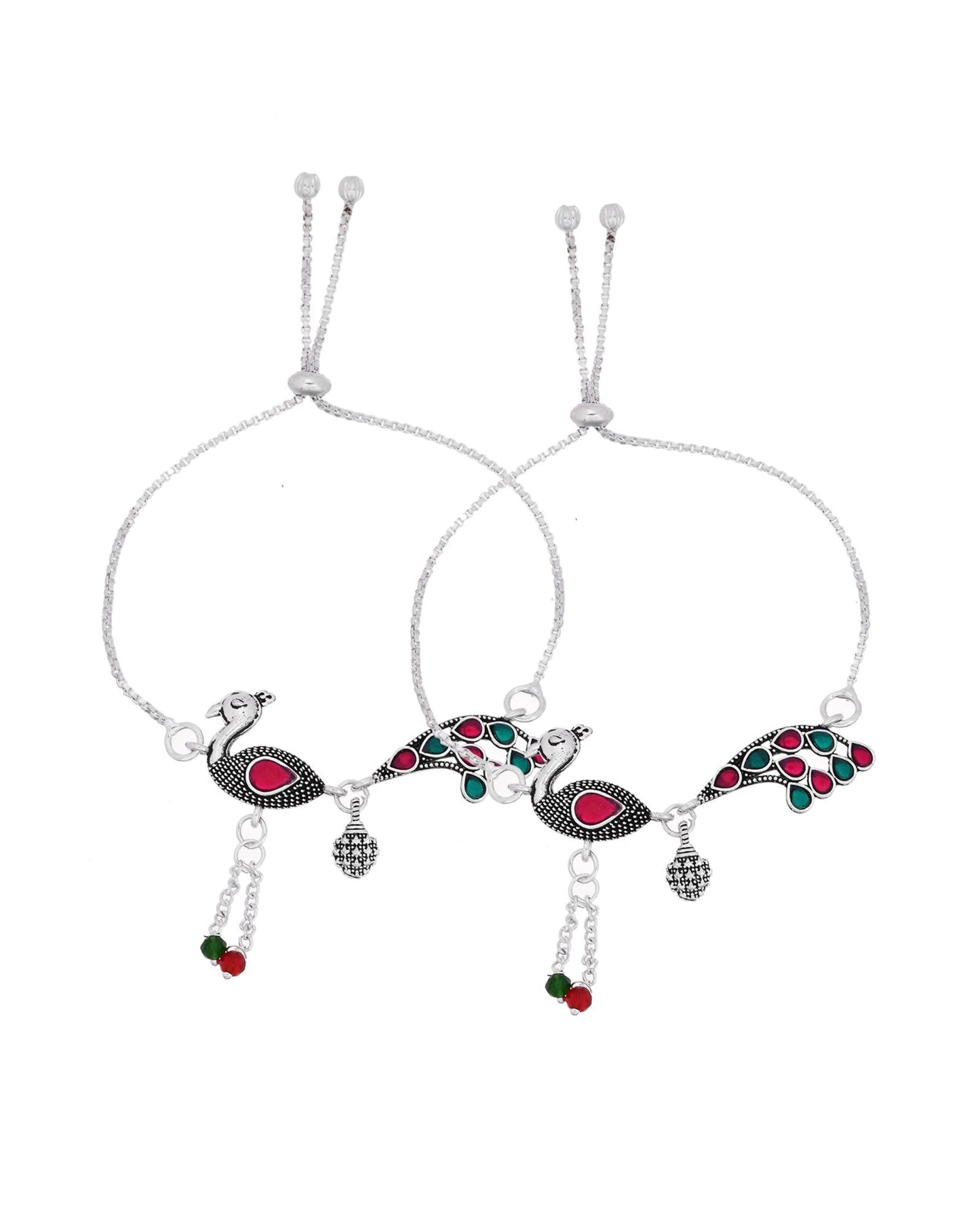 Jewels Nest Silver Plated Peacock Motif Adjustable Anklet For Women