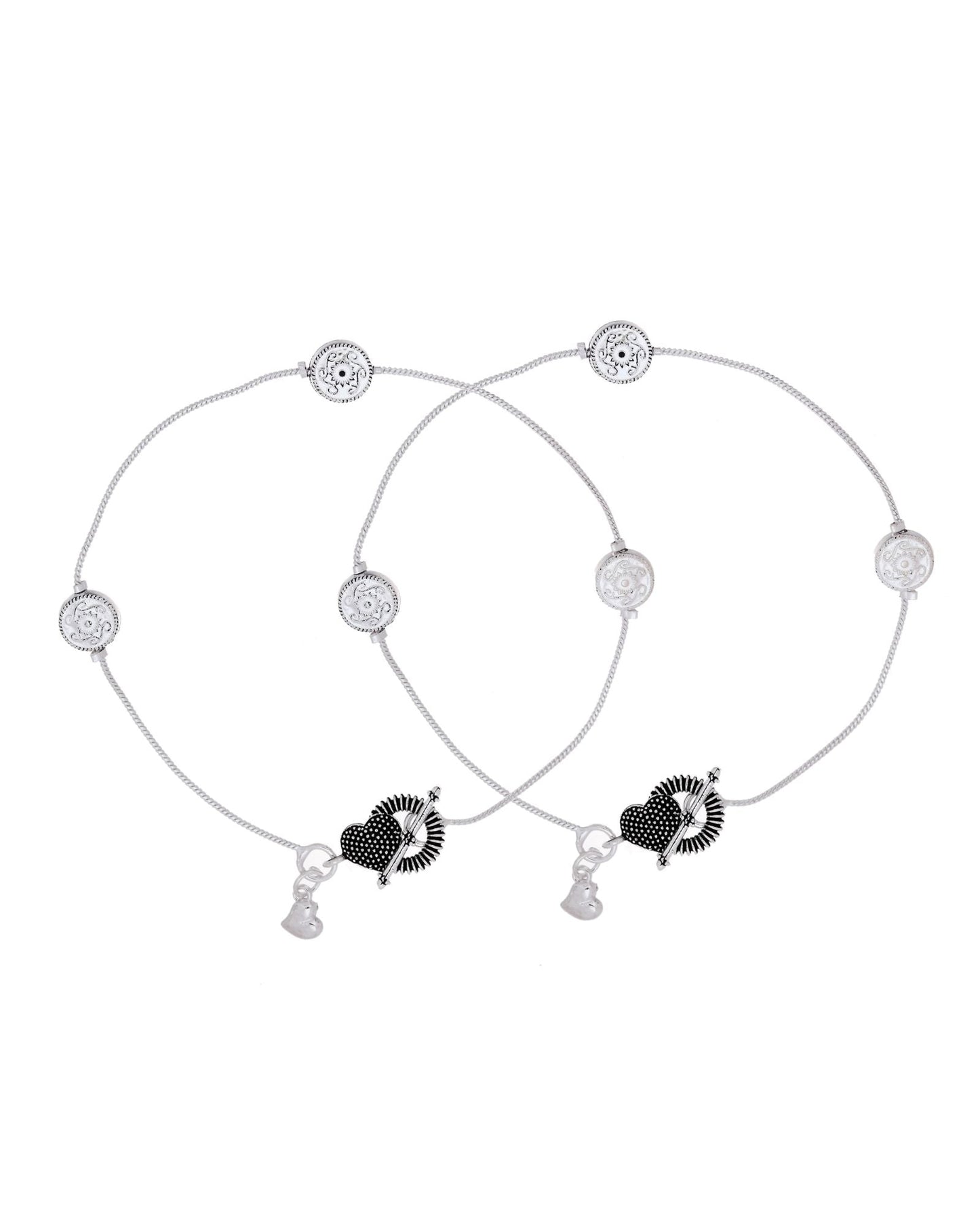 Jewels Nest Moonmark Minimal Silver Anklet With Coin Motif And Statement Heart Clasp