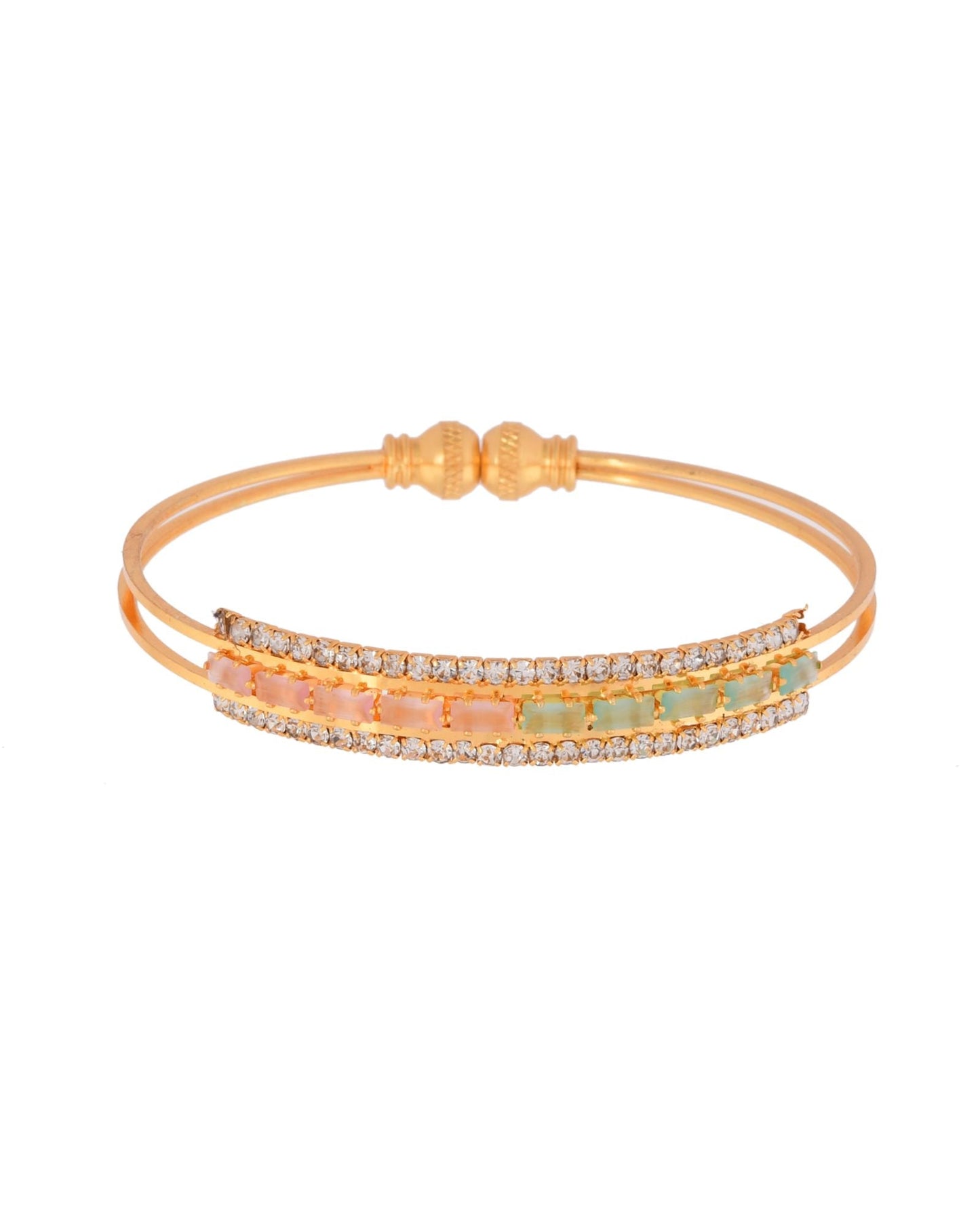 Jewels Nest Gold-Toned Dual Stone Crystal Detail Openable Bangles For Women