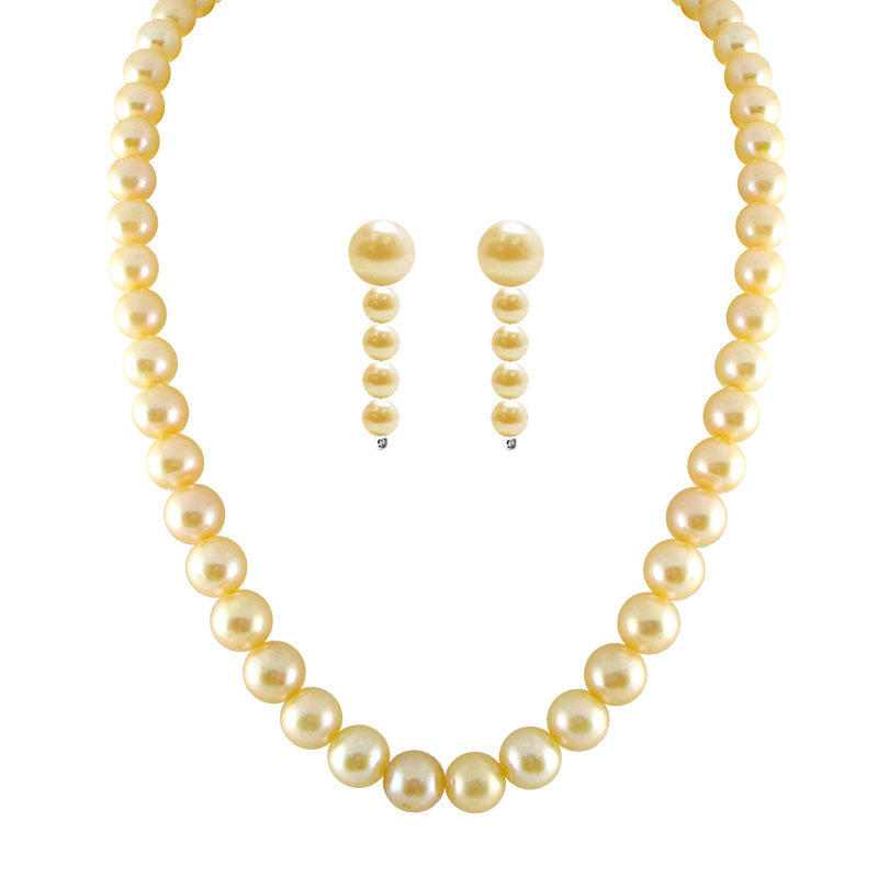 J Pearls Single Line Peach Pearl Classic Set - Real Pearl Jewelry