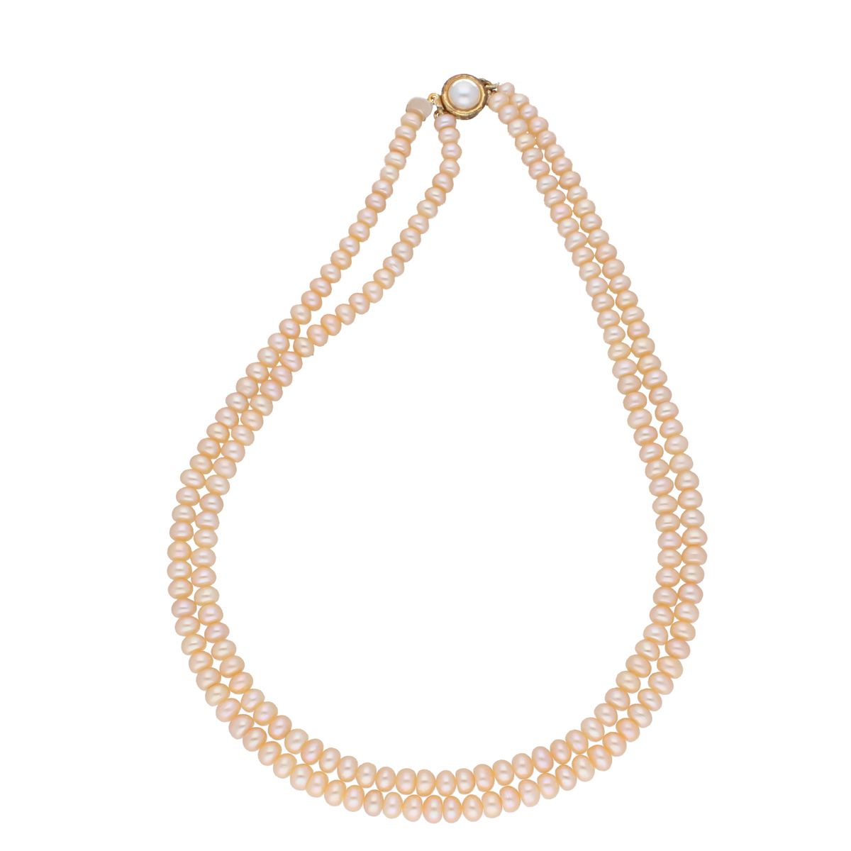 J Pearls 2 Line Button Peach Pearl Set - Real Pearl Jewelry