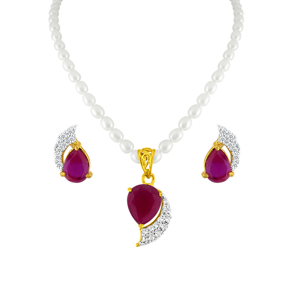 J Pearls Red Drop Set - Real Pearl Jewelry