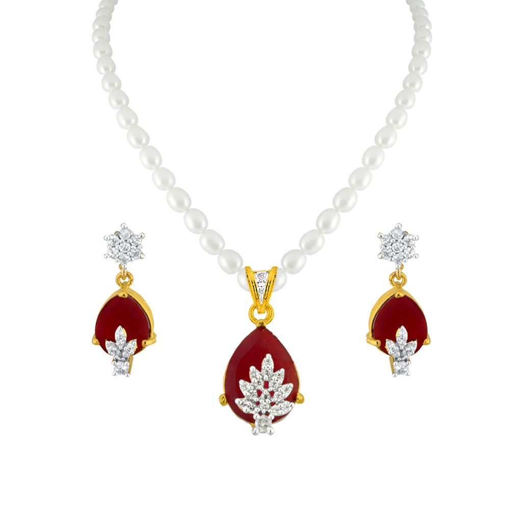 J Pearls Designer Drop Pendant Set - Real Pearl Jewelry