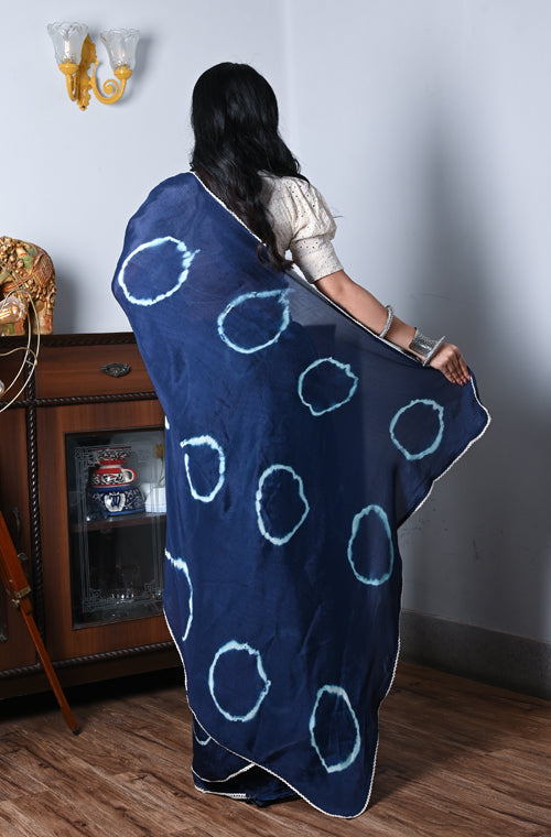 Morchari Chiffon Saree (Tie & Dye) - Blue
